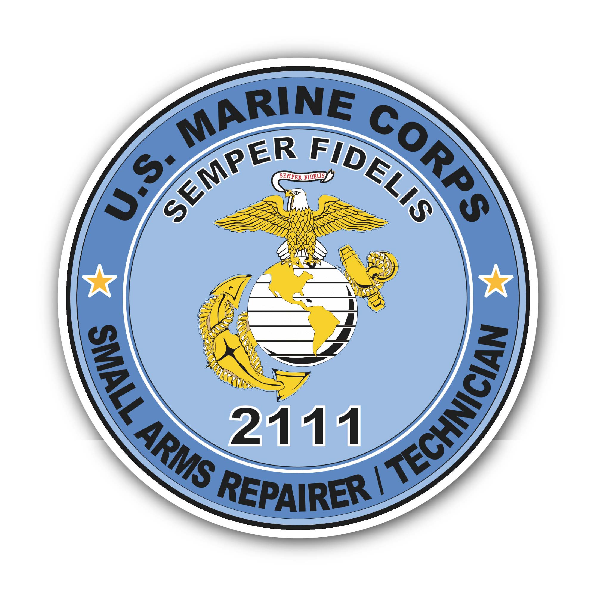 U.S.M.C. MOS 2111 Small Arms Repairer/Technician Sticker, Waterproof Vinyl Decal Sticker Indoor Or Outdoor 2 (Pieces) 3" and 5"