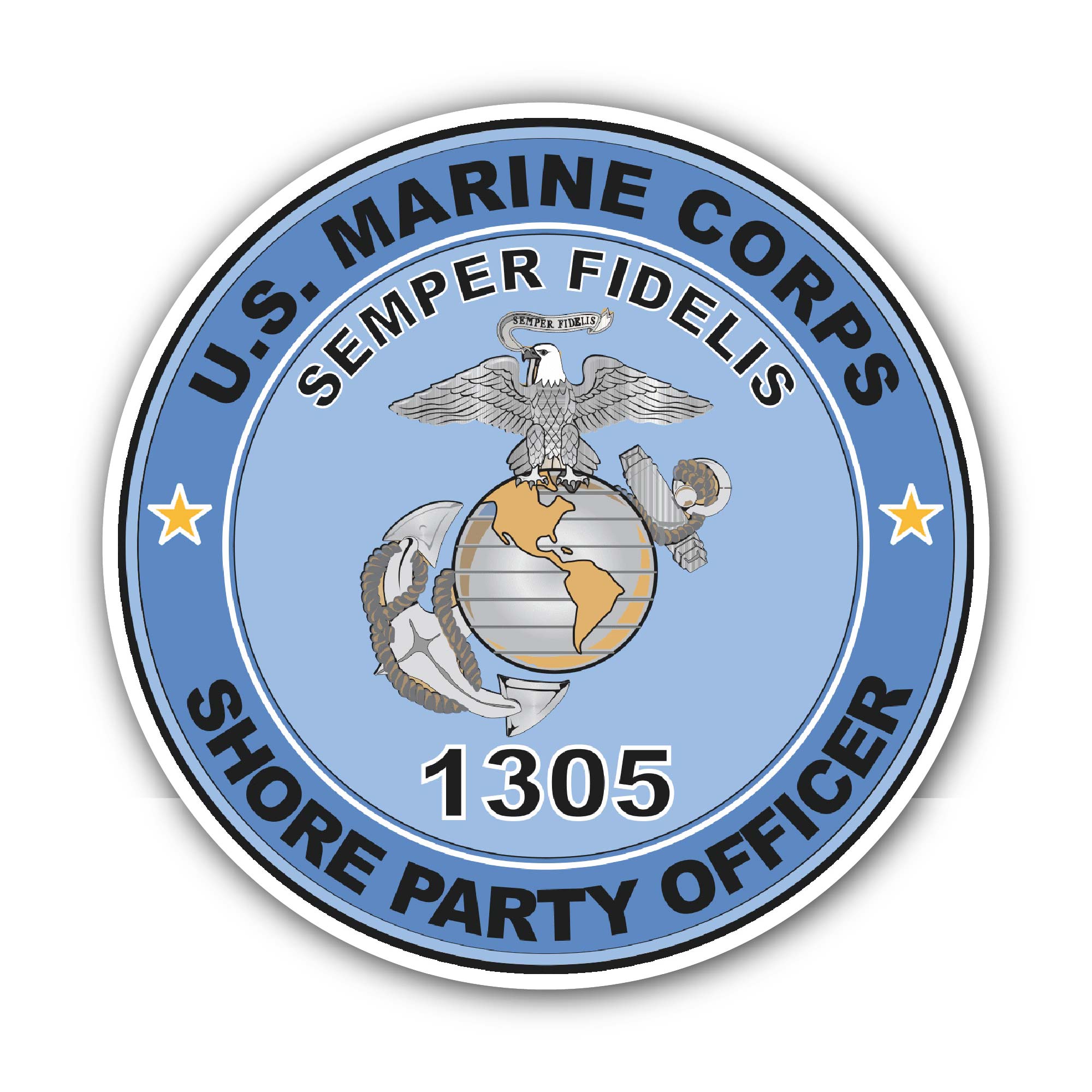 U.S.M.C. MOS 1305 Shore Party Officer Sticker, Waterproof Vinyl Decal Sticker Indoor Or Outdoor 2 (Pieces) 3" and 5"