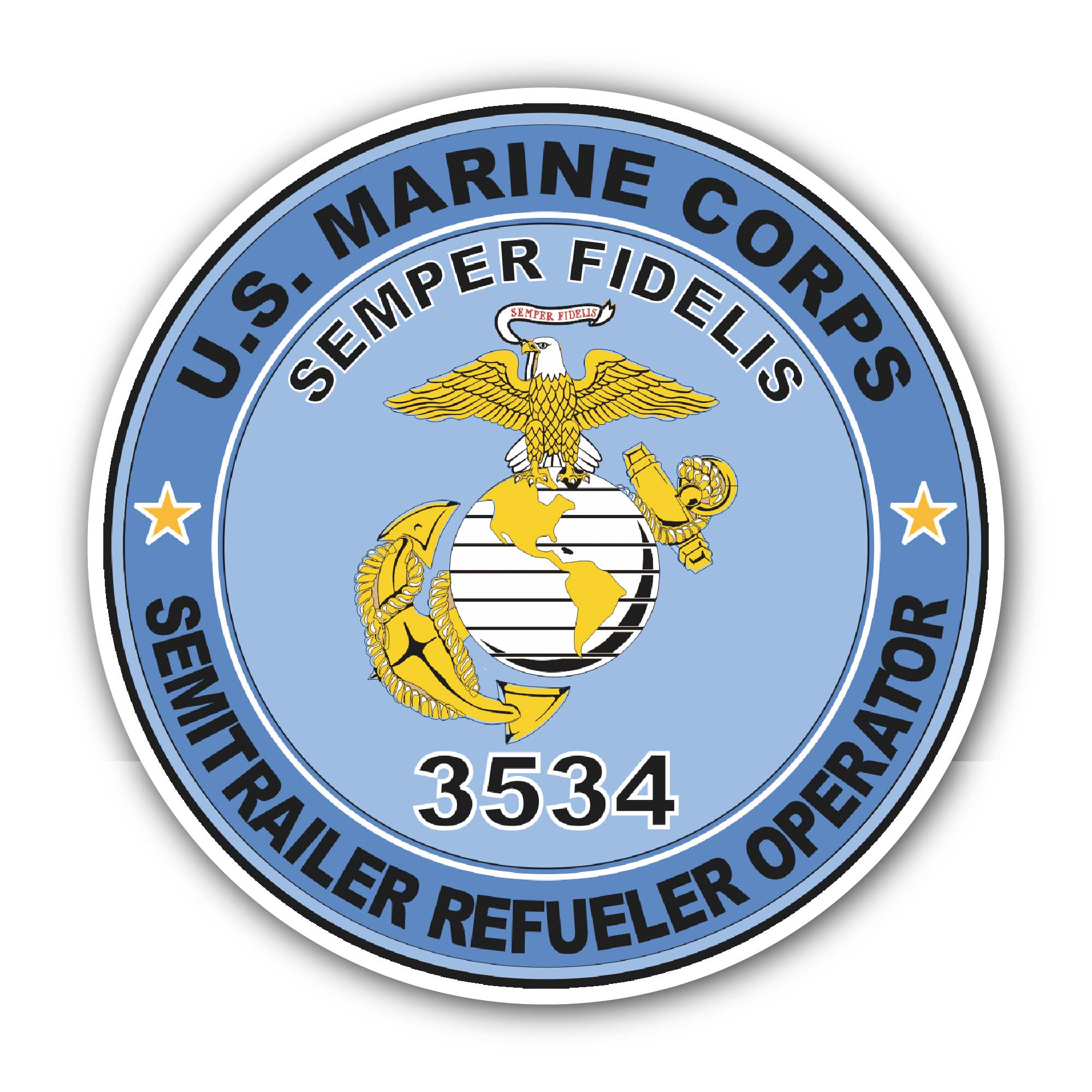 U.S.M.C. MOS 3534 Semitrailer Refueler Operator Sticker, Waterproof Vinyl Decal Sticker Indoor Or Outdoor 2 (Pieces) 3" and 5"