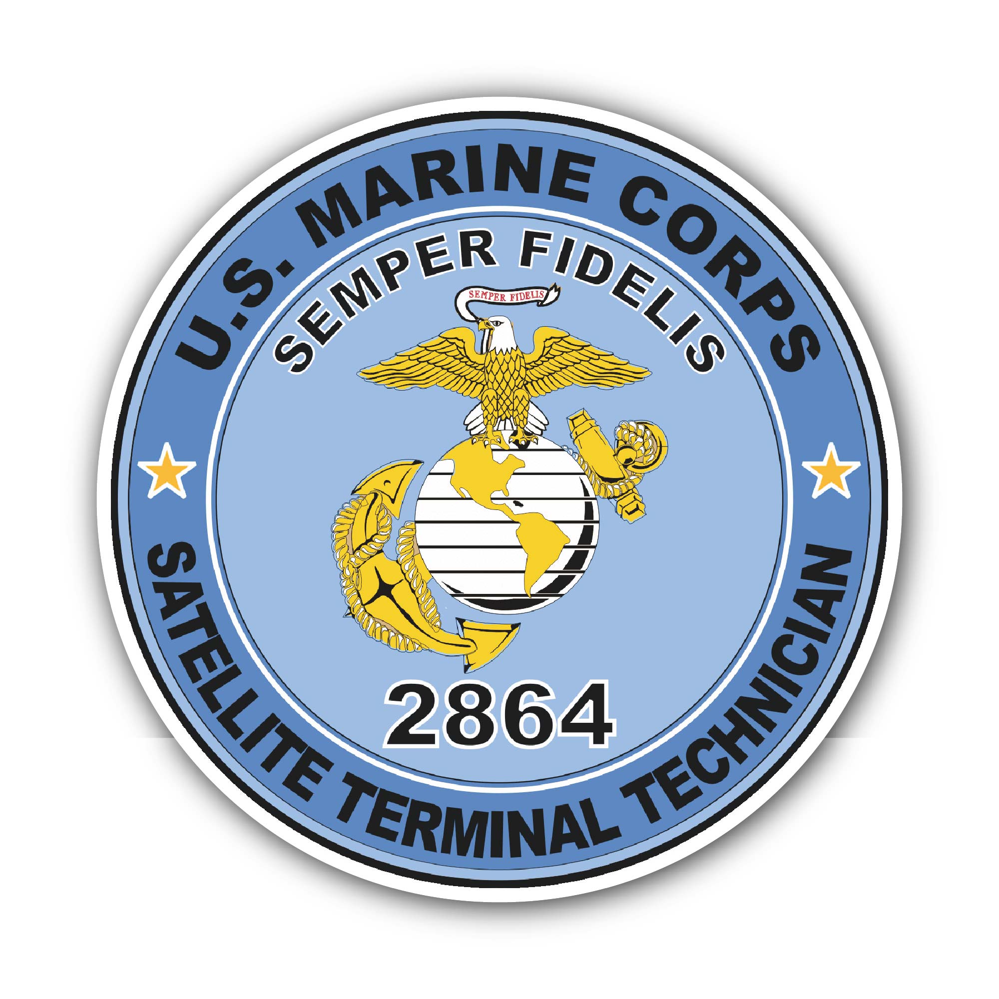 U.S.M.C. MOS 2864 Satellite Terminal Technician Sticker, Waterproof Vinyl Decal Sticker Indoor Or Outdoor 2 (Pieces) 3" and 5"