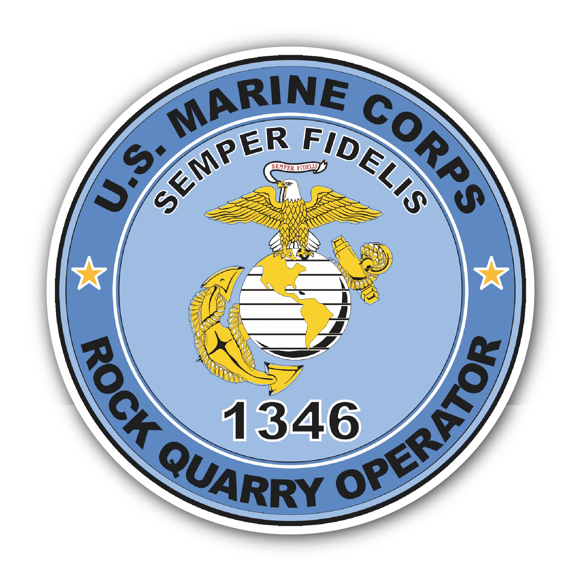 U.S.M.C. MOS 1346 Rock Quarry Operator Sticker, Waterproof Vinyl Decal Sticker Indoor Or Outdoor 2 (Pieces) 3" and 5"