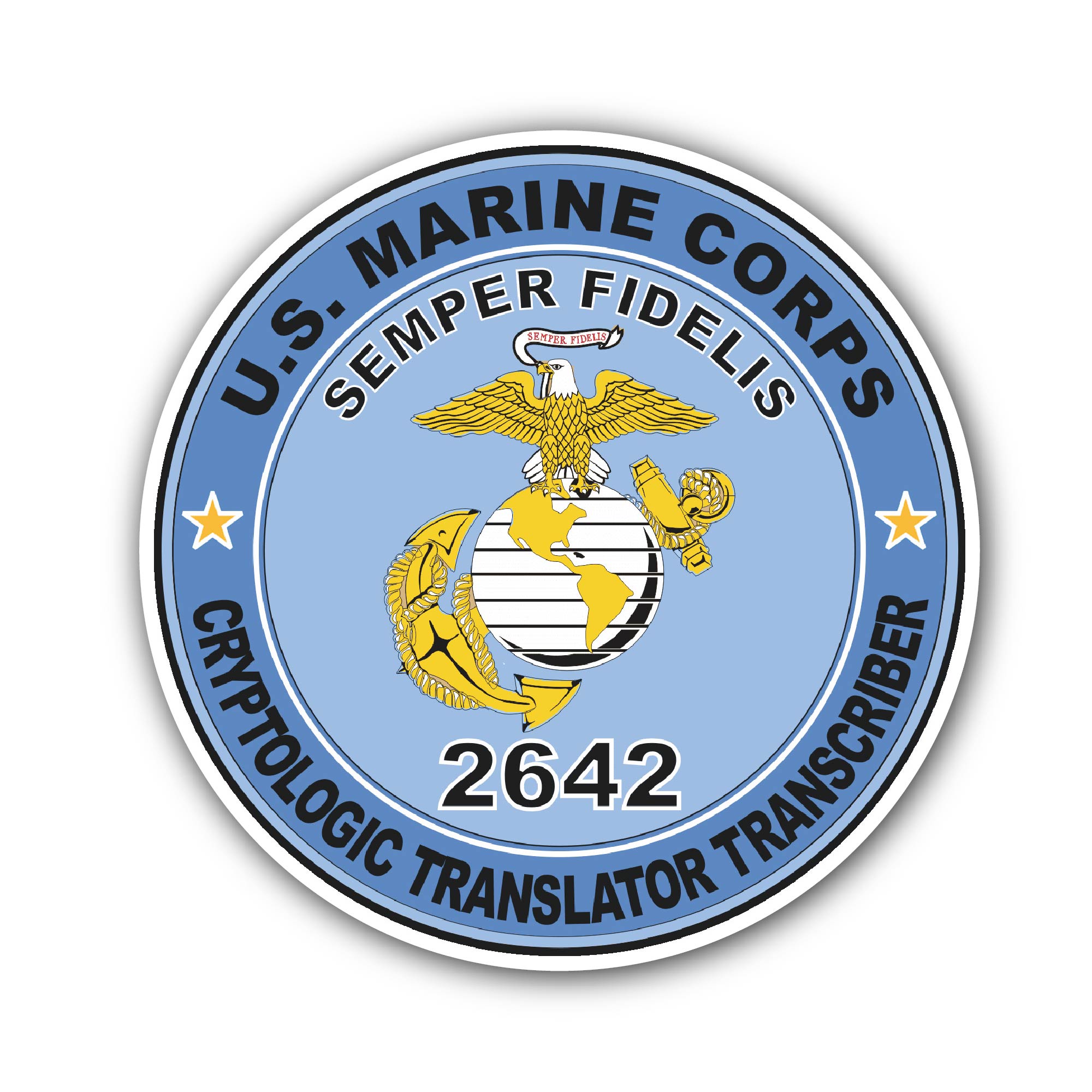 U.S.M.C. MOS 2642 Cryptologic Translator Transcriber Sticker, Waterproof Vinyl Decal Sticker Indoor Or Outdoor 2 (Pieces) 3" and 5"