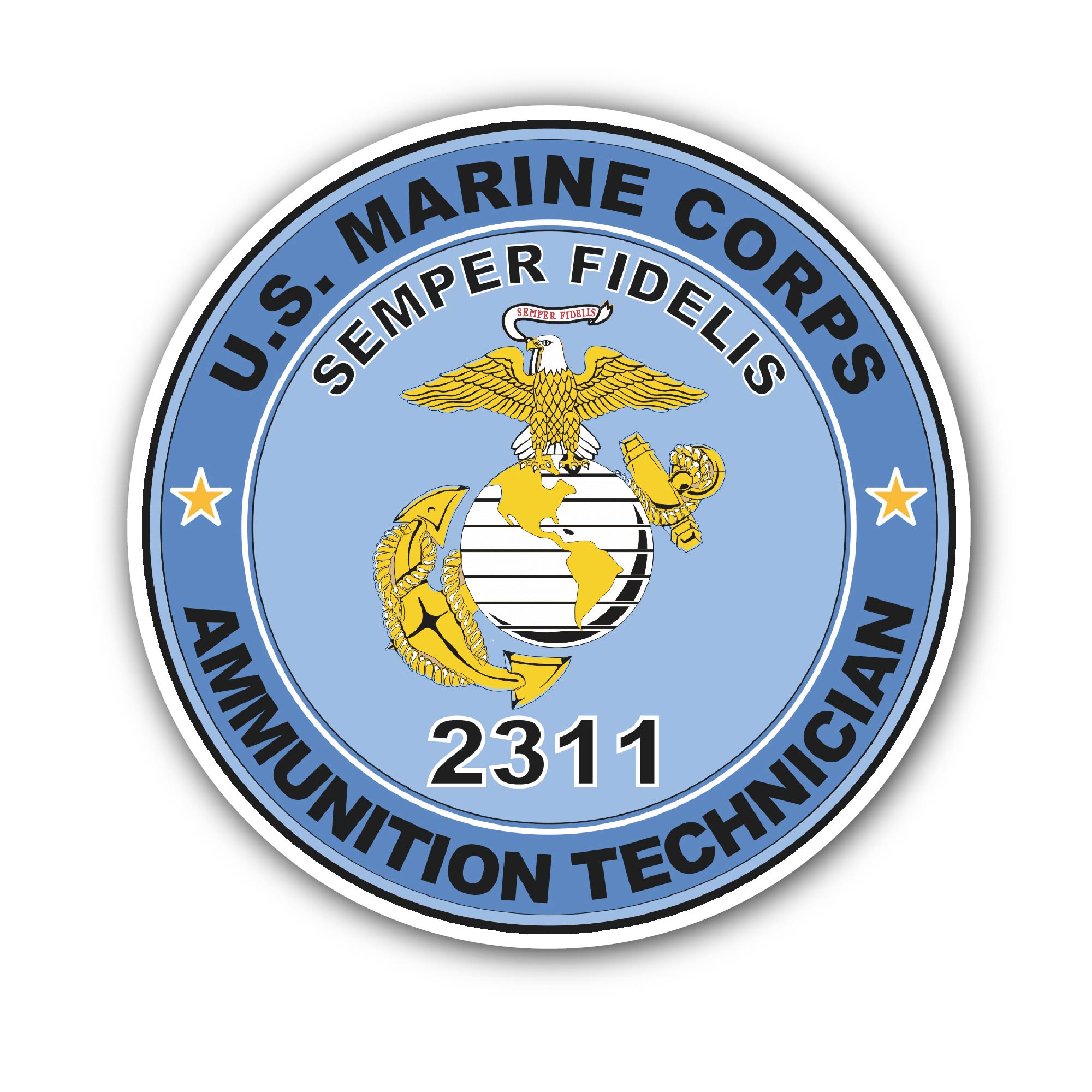 U.S.M.C. MOS 2311 Ammunition Technician Sticker, Waterproof Vinyl Decal Sticker Indoor Or Outdoor 2 (Pieces) 3" and 5"