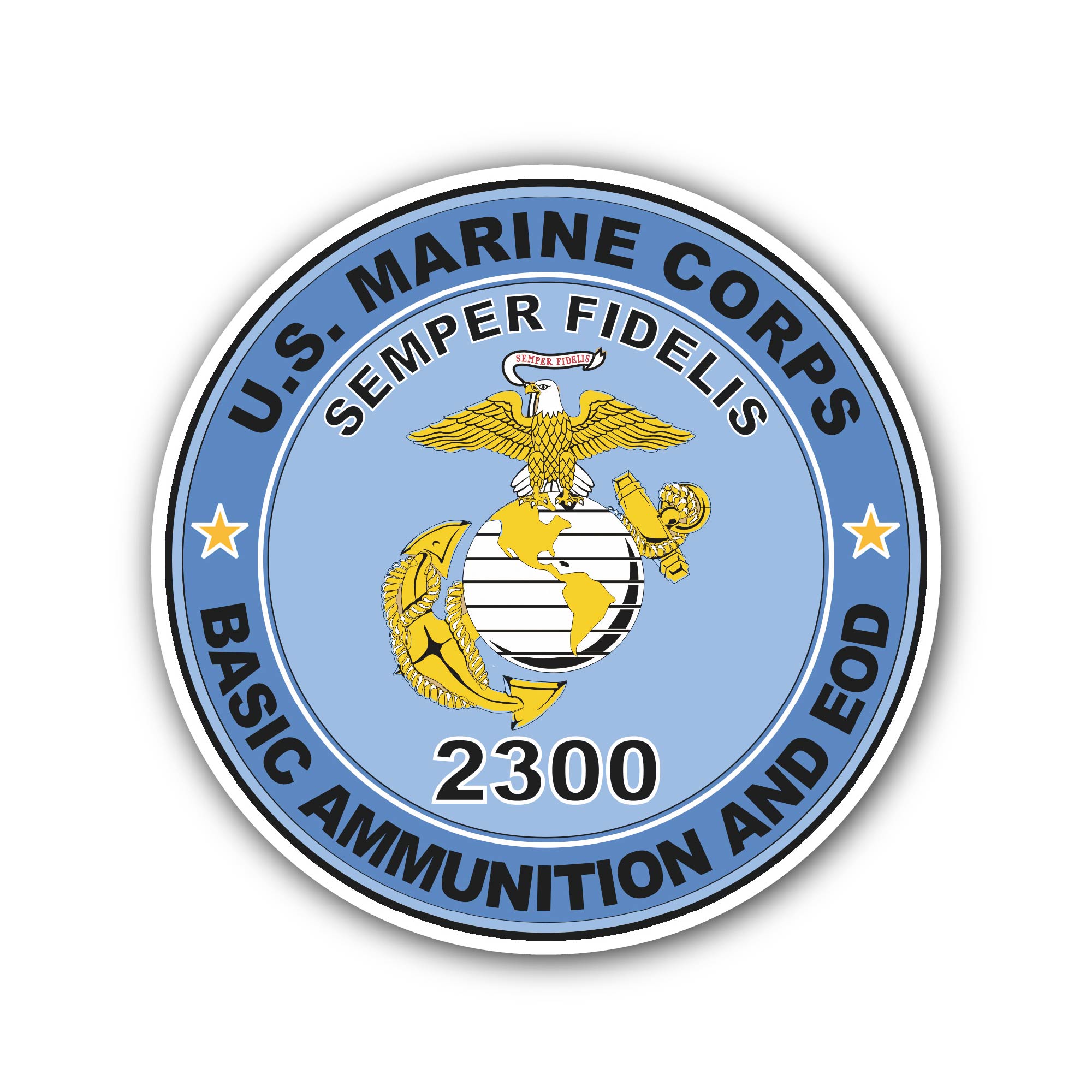 U.S.M.C. MOS 2300 Basic Ammunition and EOD Sticker, Waterproof Vinyl Decal Sticker Indoor Or Outdoor 2 (Pieces) 3" and 5"