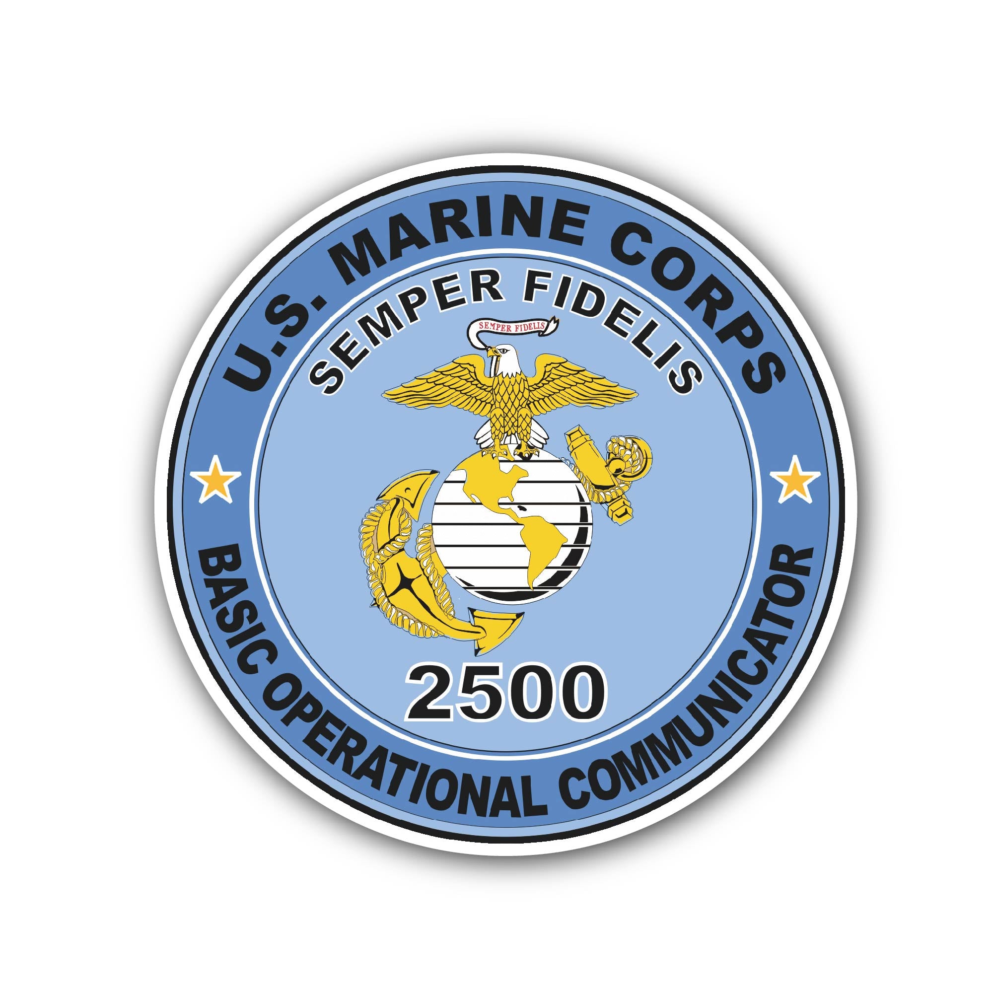 U.S.M.C. MOS 2500 Basic Operational Communicator Sticker, Waterproof Vinyl Decal Sticker Indoor Or Outdoor 2 (Pieces) 3" and 5"