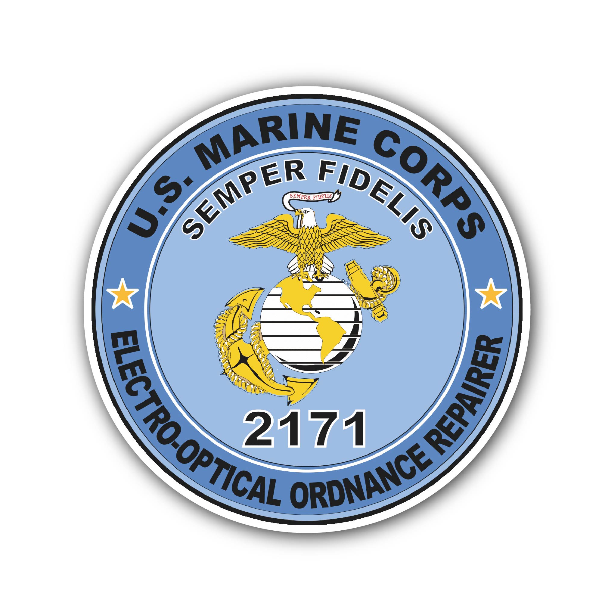 U.S.M.C. MOS 2171 Electro-Optical Ordnance Repairer Sticker, Waterproof Vinyl Decal Sticker Indoor Or Outdoor 2 (Pieces) 3" and 5"