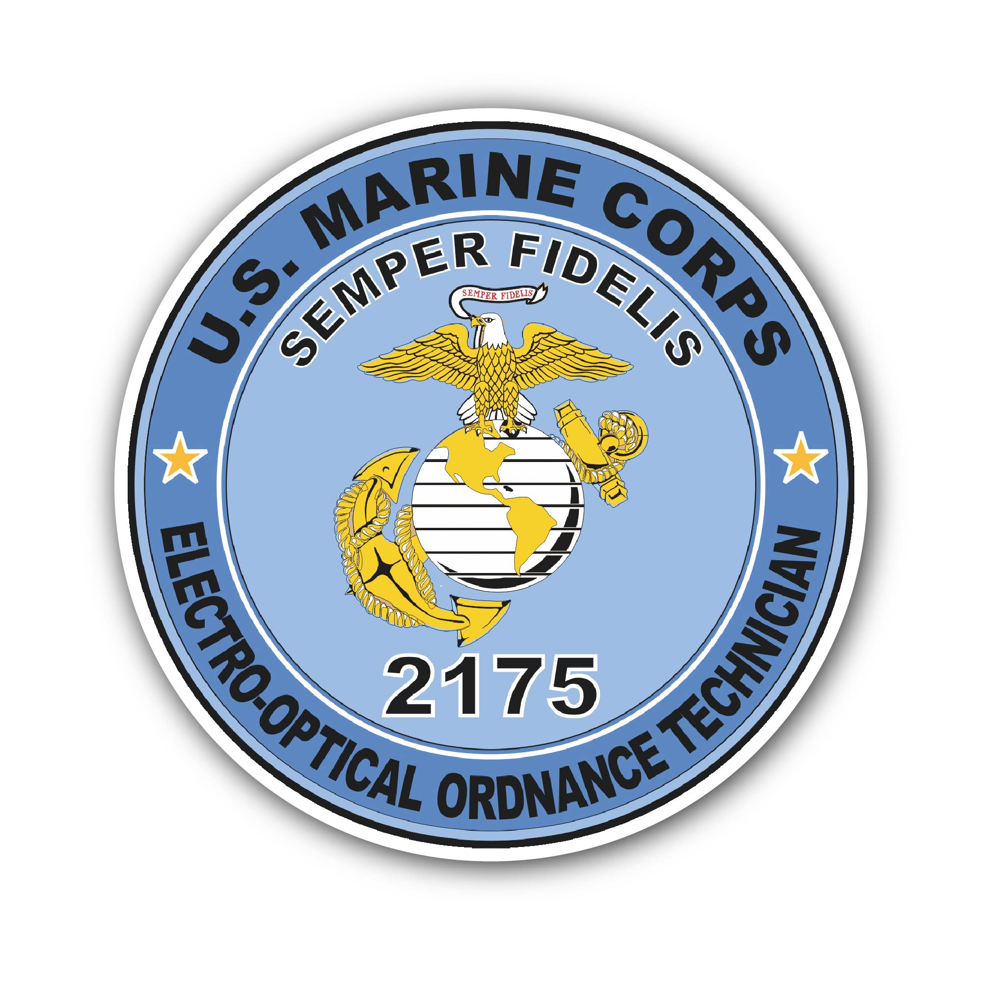 U.S.M.C. MOS 2175 Electro-Optical Ordnance Technician Sticker, Waterproof Vinyl Decal Sticker Indoor Or Outdoor 2 (Pieces) 3" and 5"