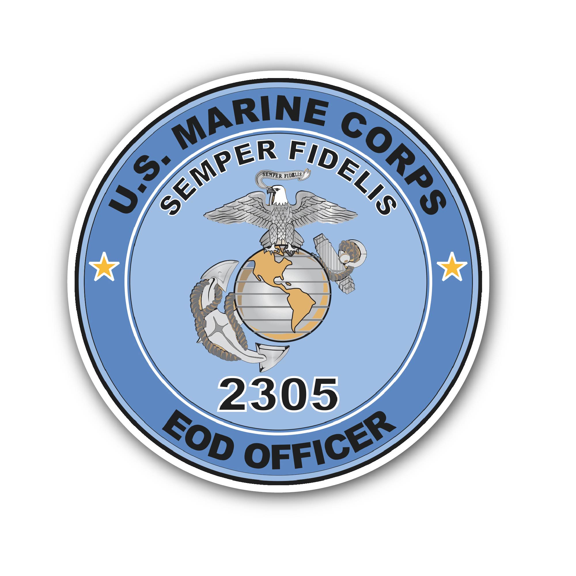 U.S.M.C. MOS 2305 EOD Officer Sticker, Waterproof Vinyl Decal Sticker Indoor Or Outdoor 2 (Pieces) 3" and 5"