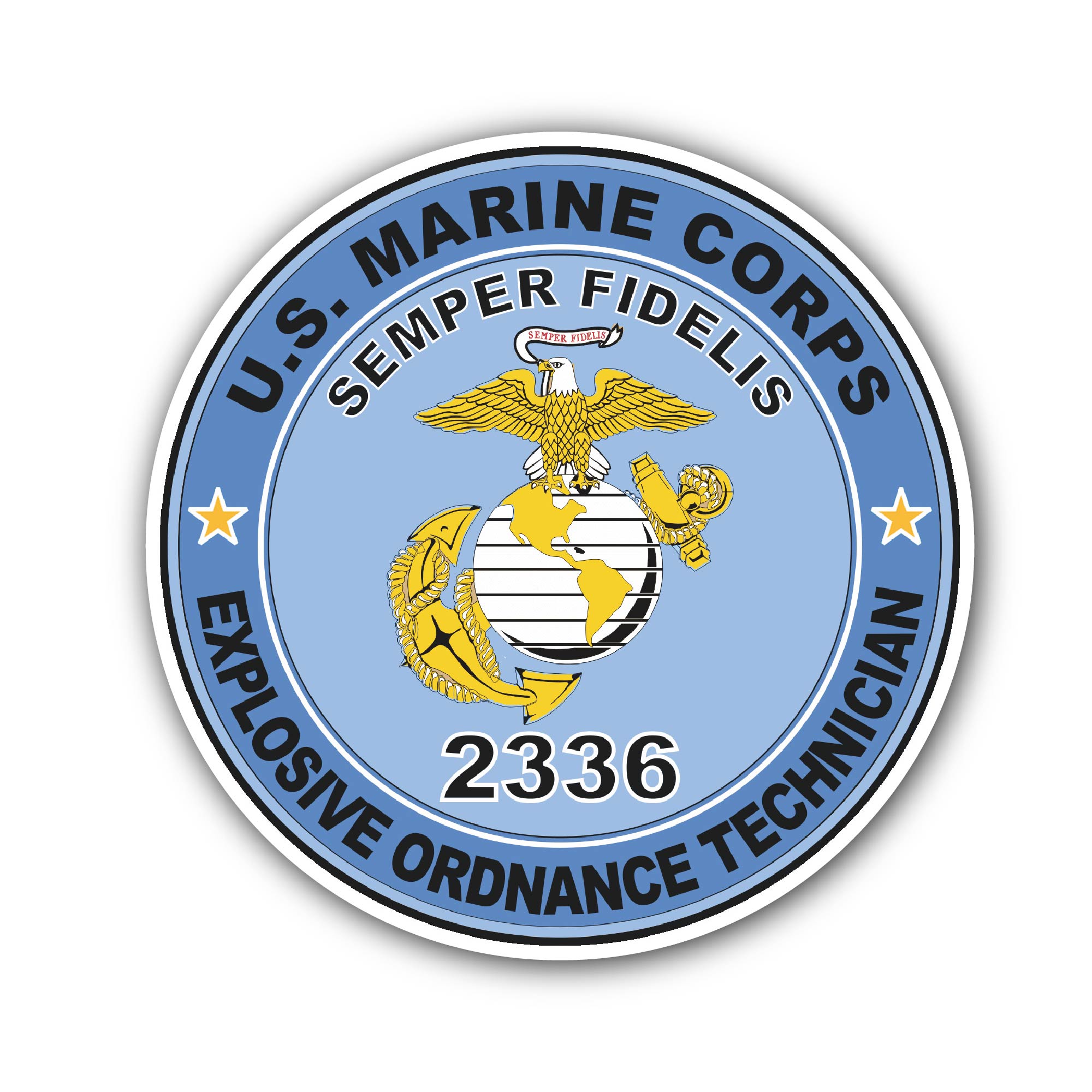 U.S.M.C. MOS 2336 Explosive Ordnance Technician Sticker, Waterproof Vinyl Decal Sticker Indoor Or Outdoor 2 (Pieces) 3" and 5"