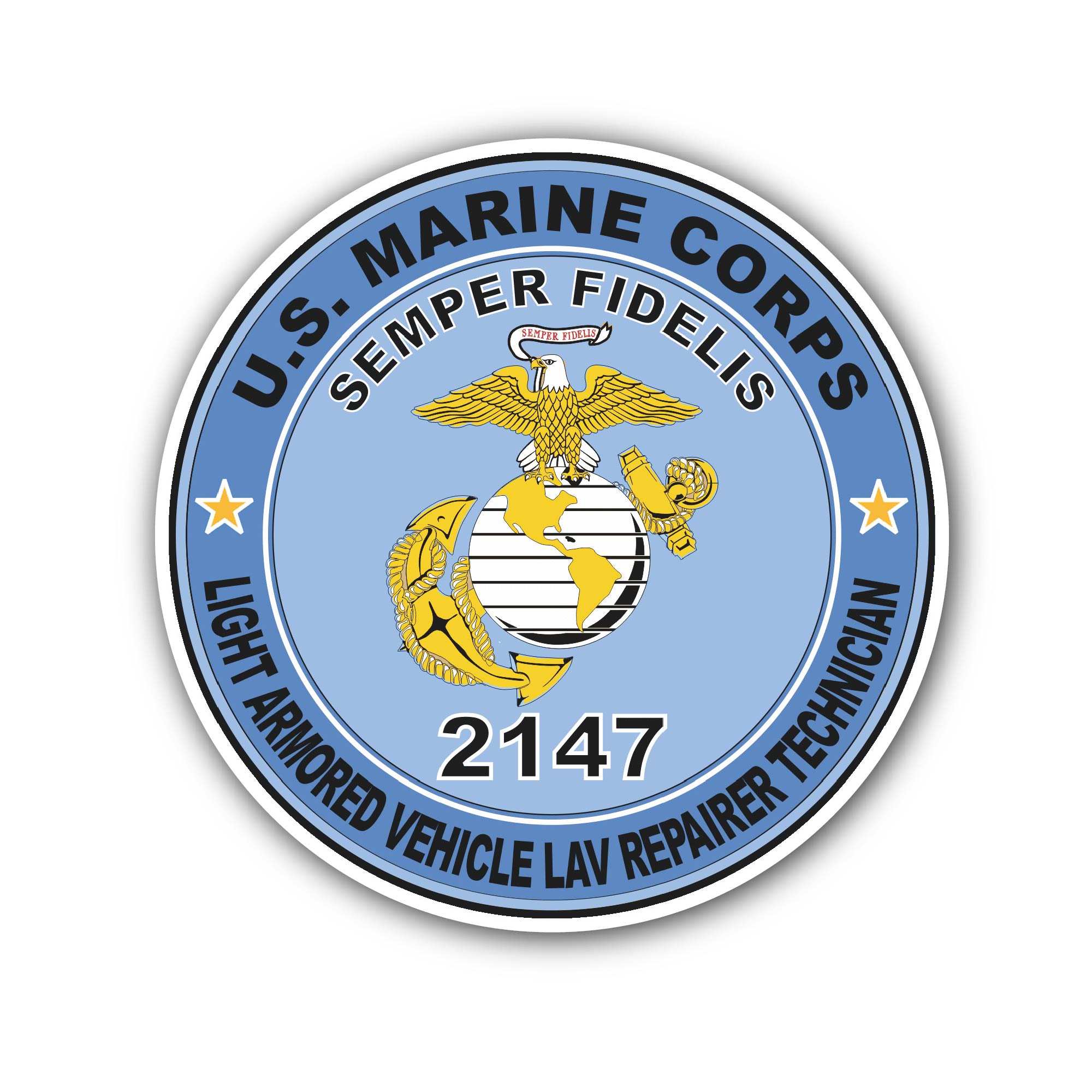 U.S.M.C. MOS 2147 Light Armored Vehicle LAV Repairer Technician Sticker, Waterproof Vinyl Decal Sticker Indoor Or Outdoor 2 (Pieces) 3" and 5"