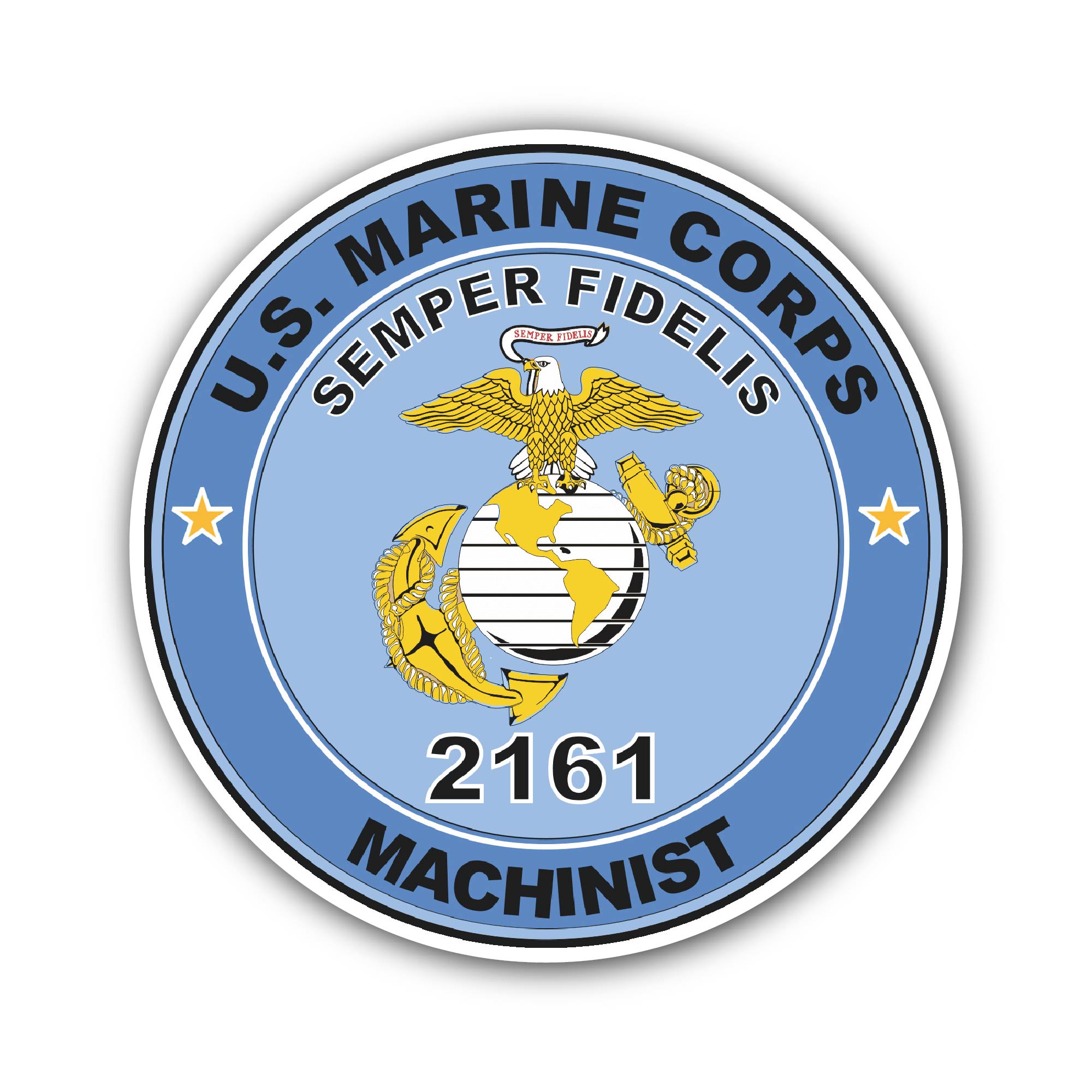 U.S.M.C. MOS 2161 Machinist Sticker, Waterproof Vinyl Decal Sticker Indoor Or Outdoor 2 (Pieces) 3" and 5"