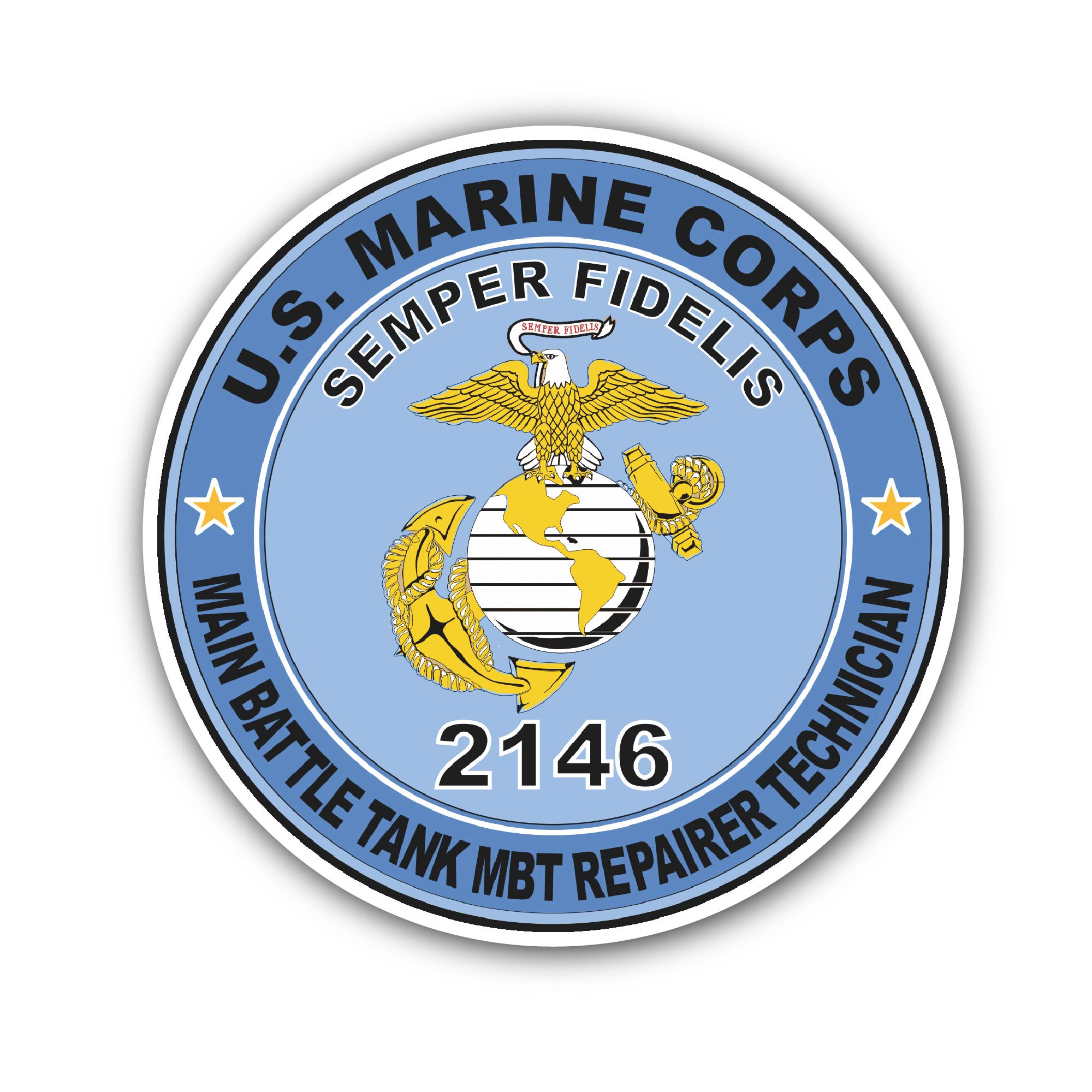 U.S.M.C. MOS 2146 Main Battle Tank MBT Repairer Technician Sticker, Waterproof Vinyl Decal Sticker Indoor Or Outdoor 2 (Pieces) 3" and 5"