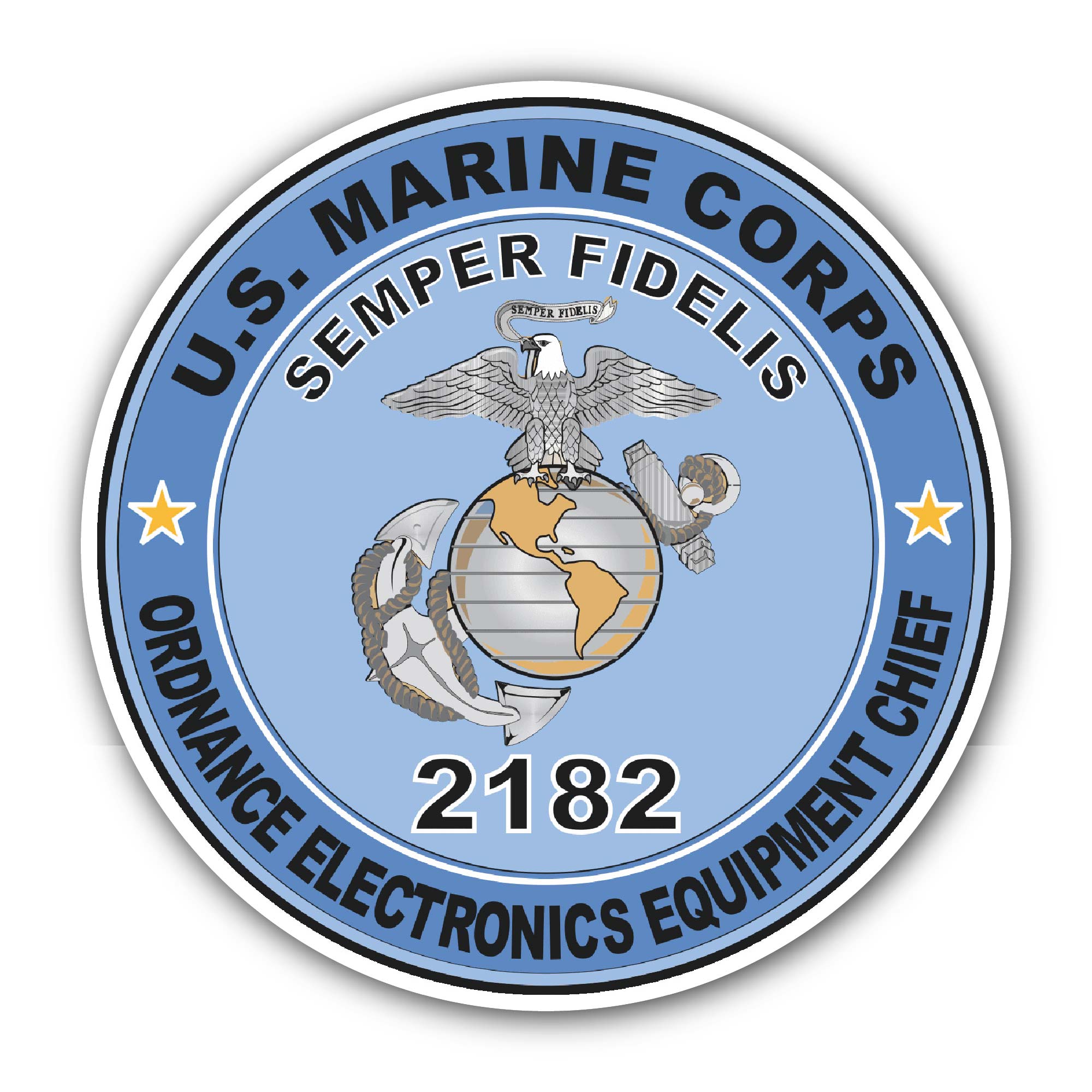 U.S.M.C. MOS 2182 Ordnance Electronics Equipment Chief Sticker, Waterproof Vinyl Decal Sticker Indoor Or Outdoor 2 (Pieces) 3" and 5"