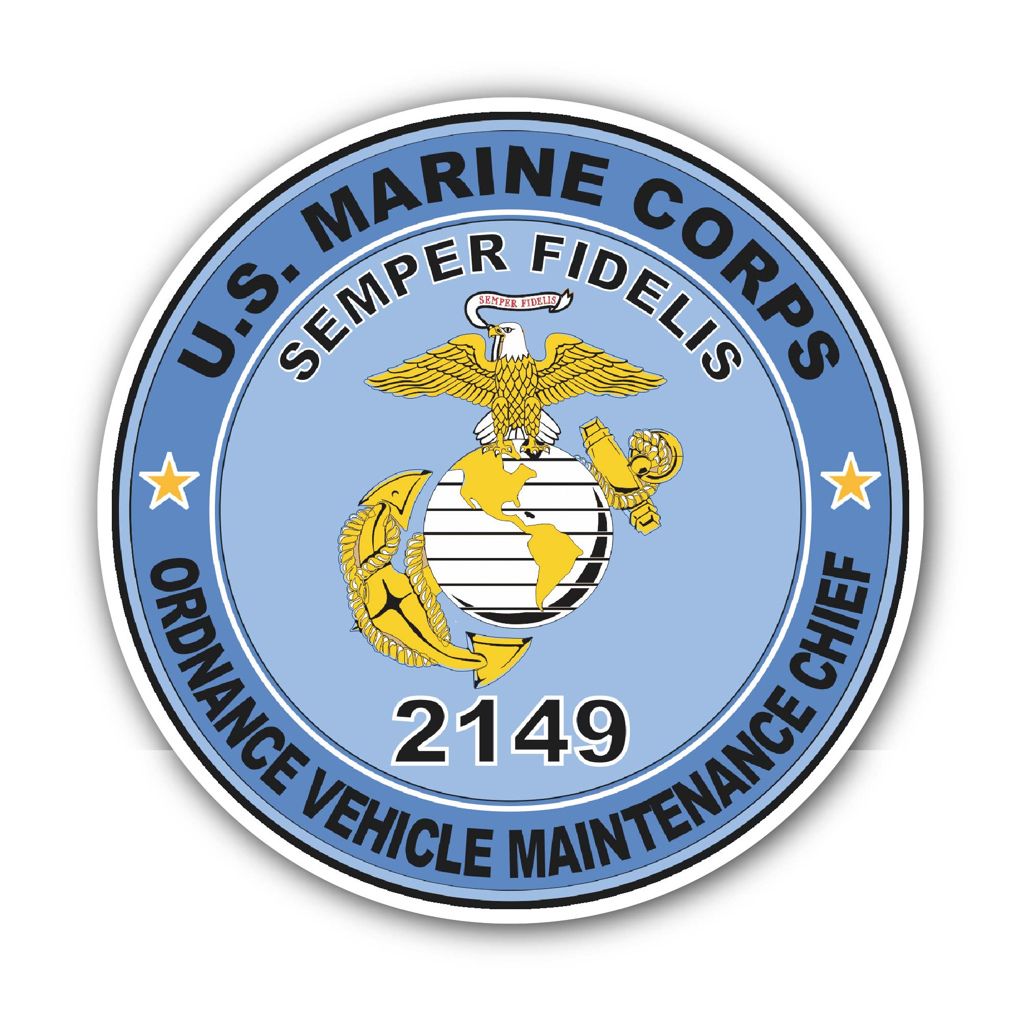 U.S.M.C. MOS 2149 Ordnance Vehicle Maintenance Chief Sticker, Waterproof Vinyl Decal Sticker Indoor Or Outdoor 2 (Pieces) 3" and 5"
