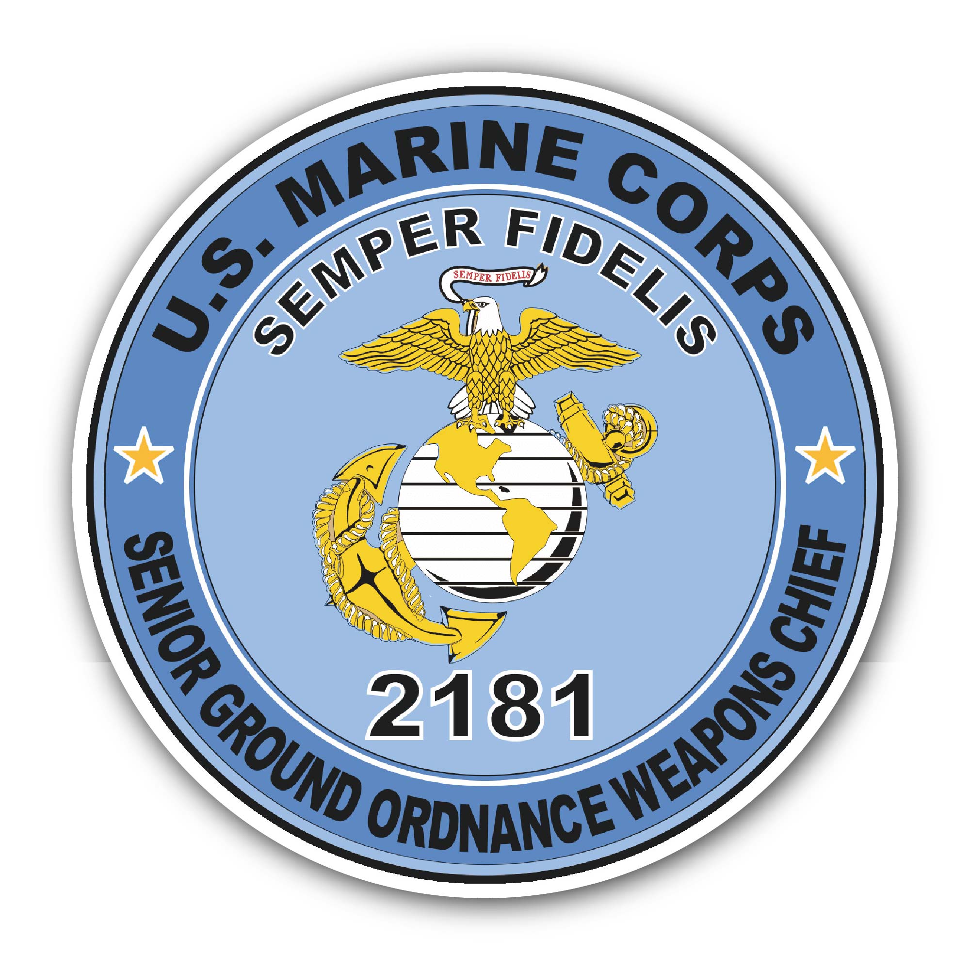 U.S.M.C. MOS 2181 Senior Ground Ordnance Weapons Chief Sticker, Waterproof Vinyl Decal Sticker Indoor Or Outdoor 2 (Pieces) 3" and 5"