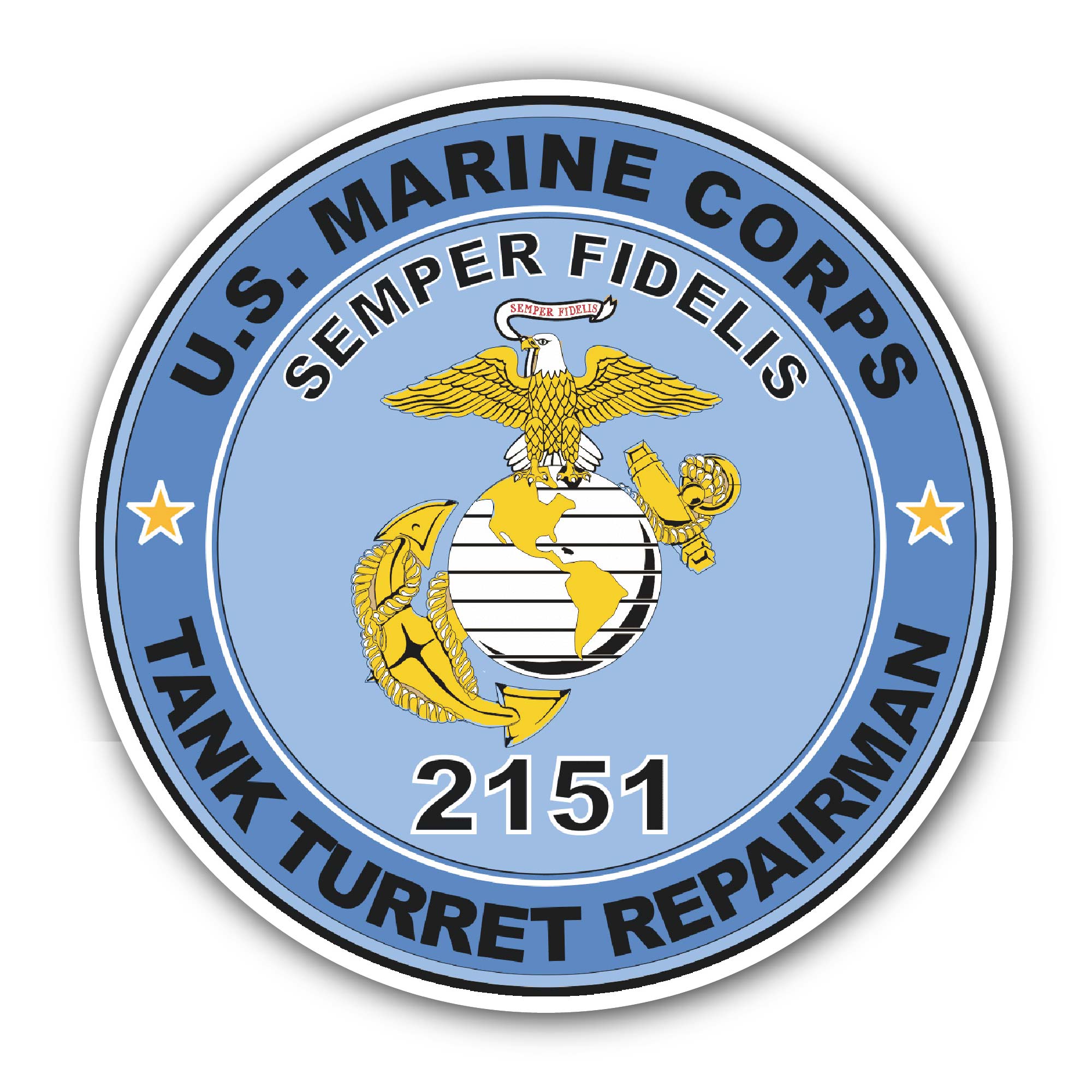 U.S.M.C. MOS 2151 Tank Turret Repairman Sticker, Waterproof Vinyl Decal Sticker Indoor Or Outdoor 2 (Pieces) 3" and 5"
