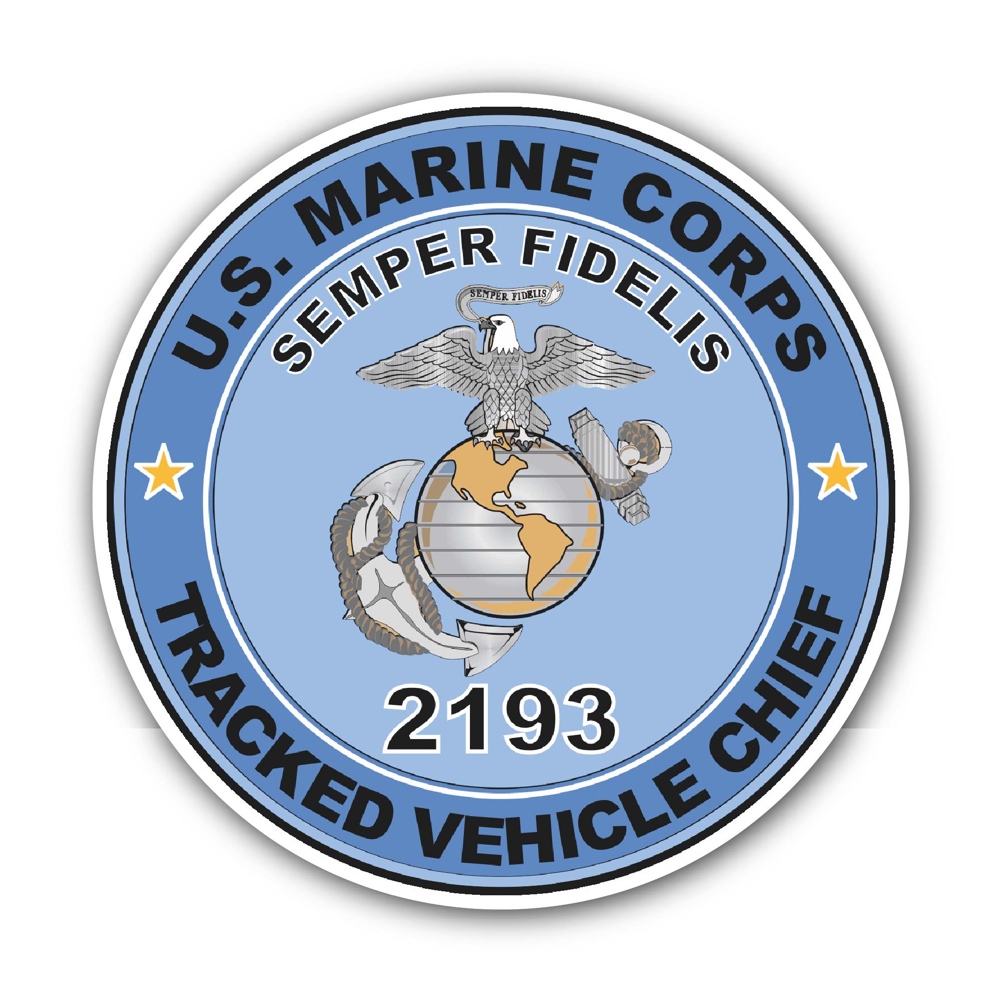 U.S.M.C. MOS 2193 Tracked Vehicle Chief Sticker, Waterproof Vinyl Decal Sticker Indoor Or Outdoor 2 (Pieces) 3" and 5"