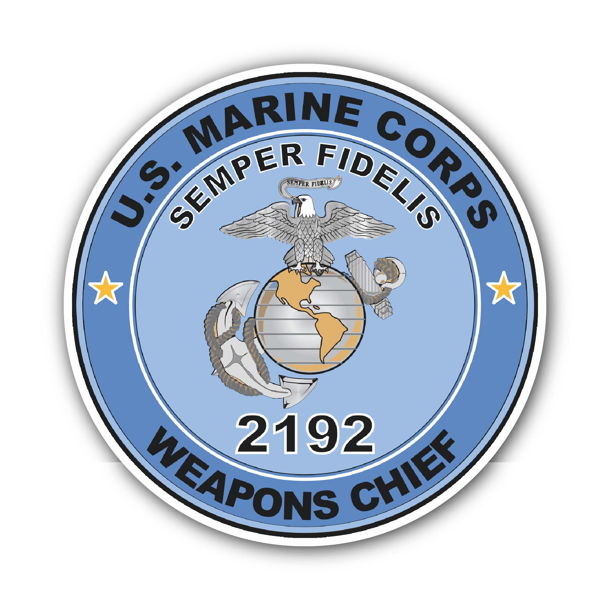 U.S.M.C. MOS 2192 Weapons Chief Sticker, Waterproof Vinyl Decal Sticker Indoor Or Outdoor 2 (Pieces) 3" and 5"