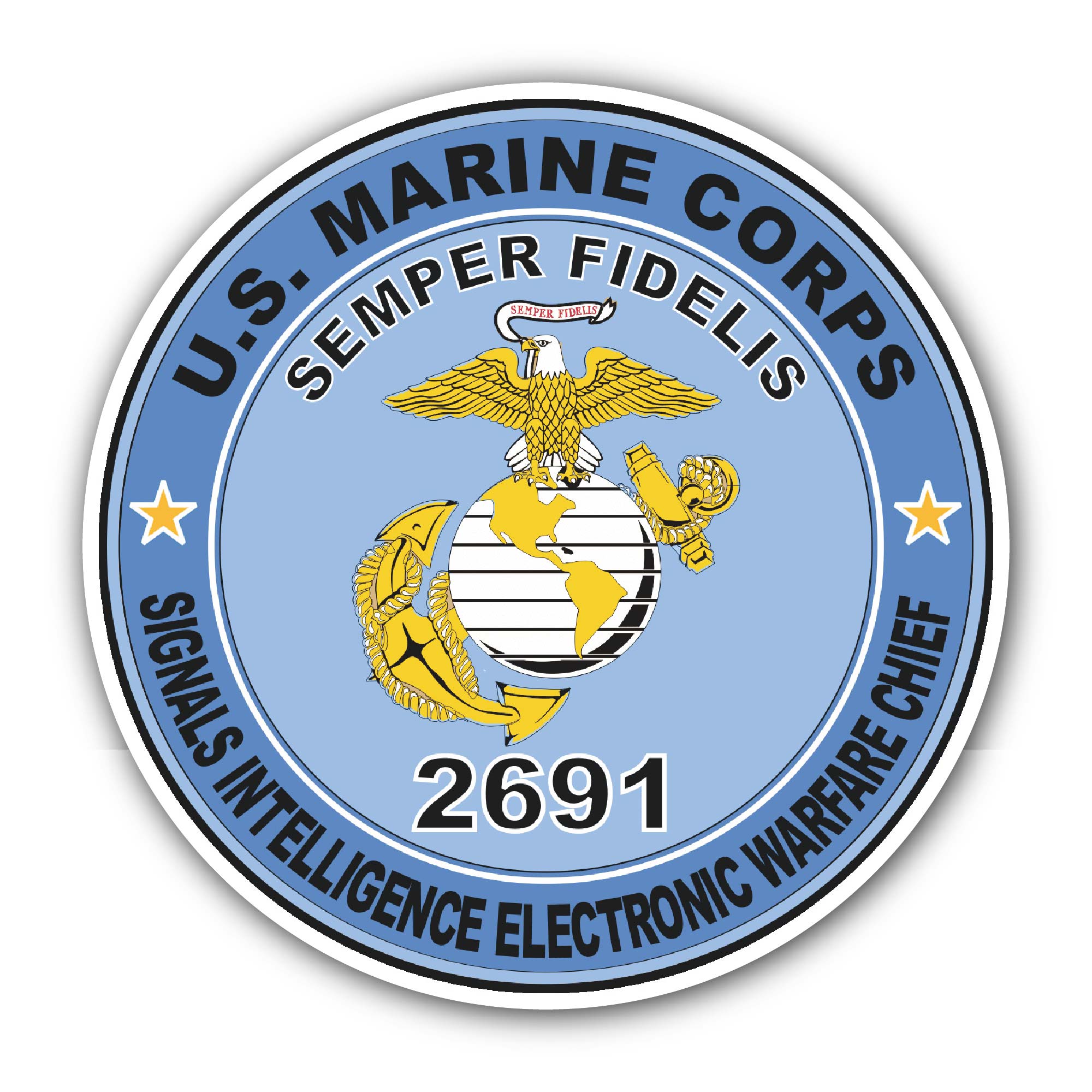 Signals Intelligence Electronic Warfare Chief MOS 2691 Sticker, Waterproof Vinyl Decal Sticker Indoor Or Outdoor 2 (Pieces) 3" and 5"