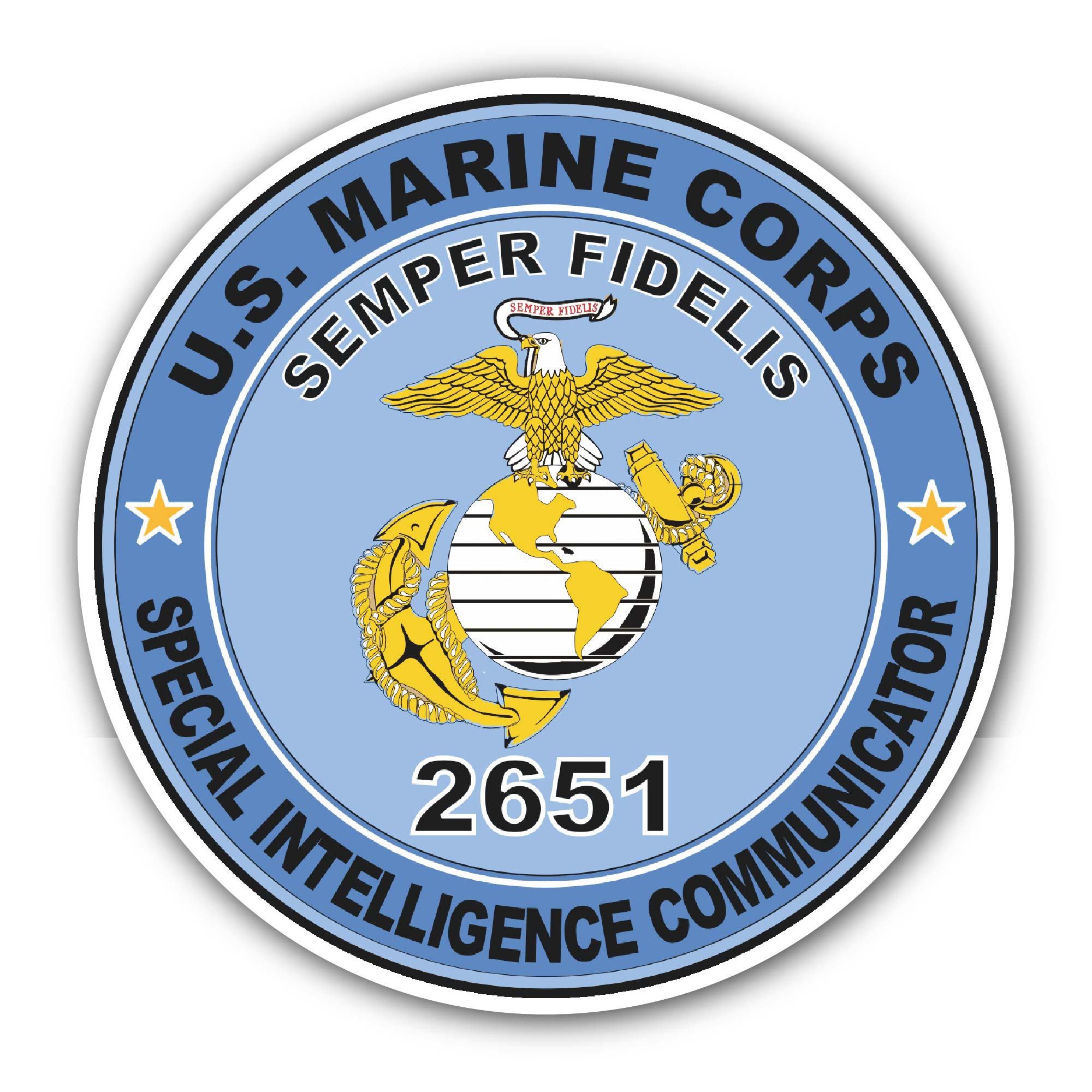U.S.M.C. MOS 2651 Special Intelligence Communicator Sticker, Waterproof Vinyl Decal Sticker Indoor Or Outdoor 2 (Pieces) 3" and 5"