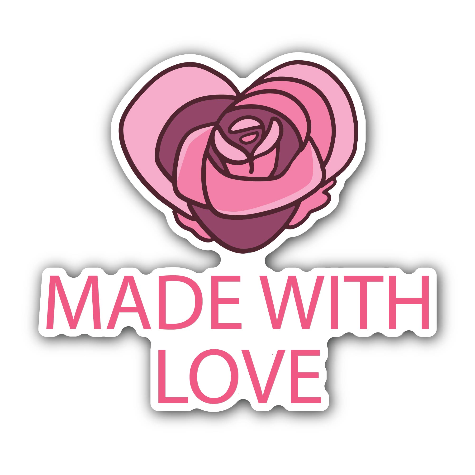 Made with Love & Rose Sticker, Waterproof Vinyl Decal Sticker Indoor Or Outdoor 2 (Pieces) 3" and 5"