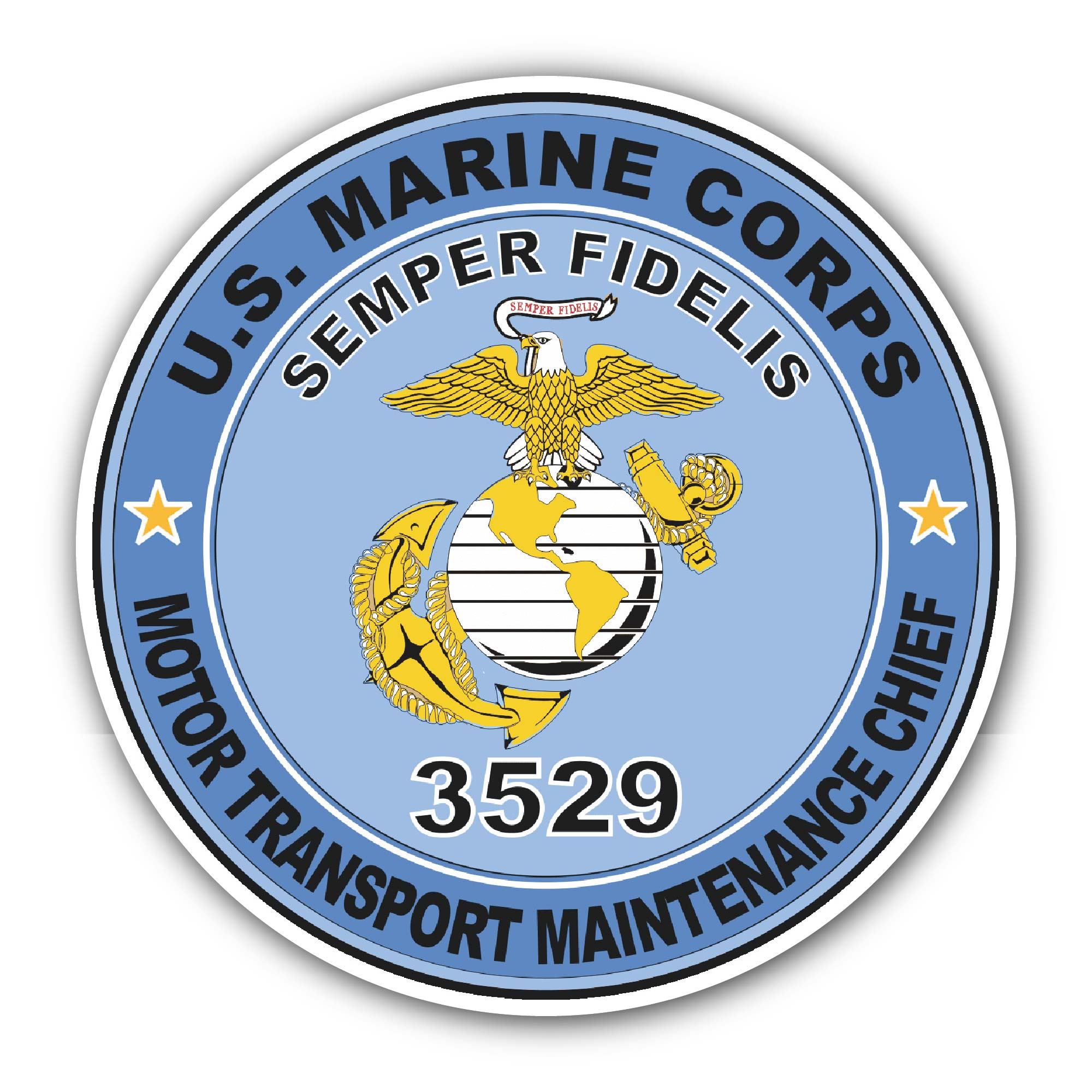 U.S.M.C. MOS 3529 Motor Transport Maintenance Chief Sticker, Waterproof Vinyl Decal Sticker Indoor Or Outdoor 2 (Pieces) 3" and 5"