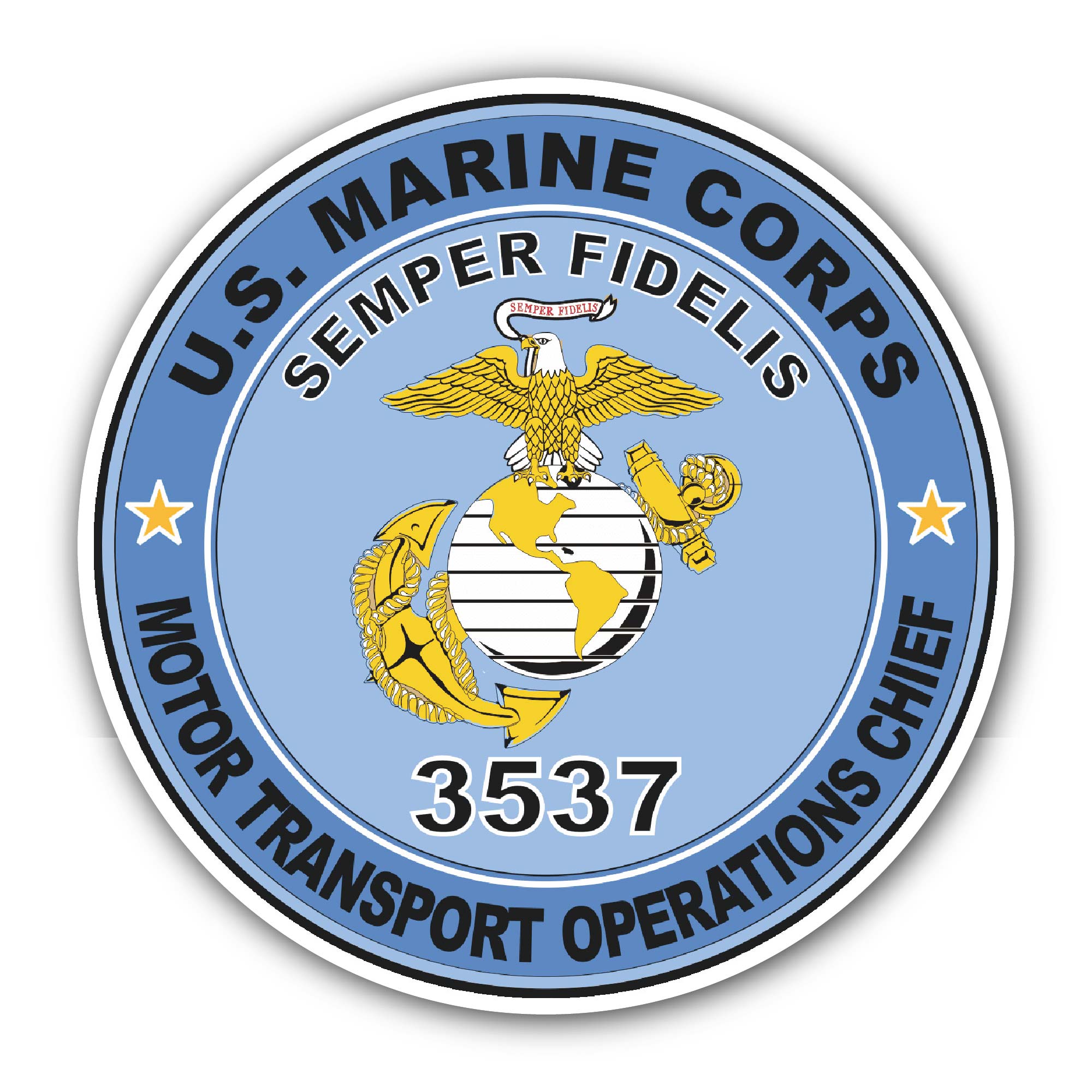 U.S.M.C. MOS 3537 Motor Transport Operations Chief Sticker, Waterproof Vinyl Decal Sticker Indoor Or Outdoor 2 (Pieces) 3" and 5"