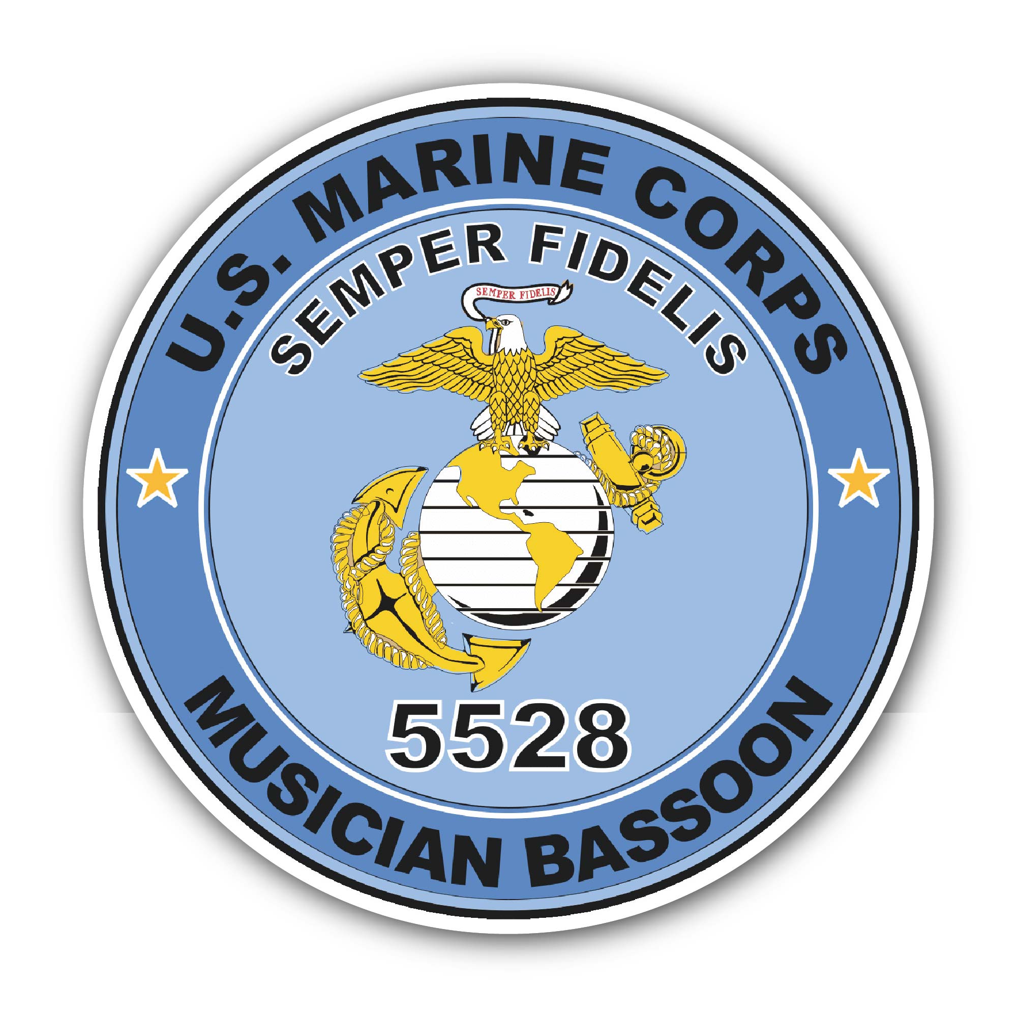U.S.M.C. MOS 5528 Musician Bassoon Sticker, Waterproof Vinyl Decal Sticker Indoor Or Outdoor 2 (Pieces) 3" and 5"