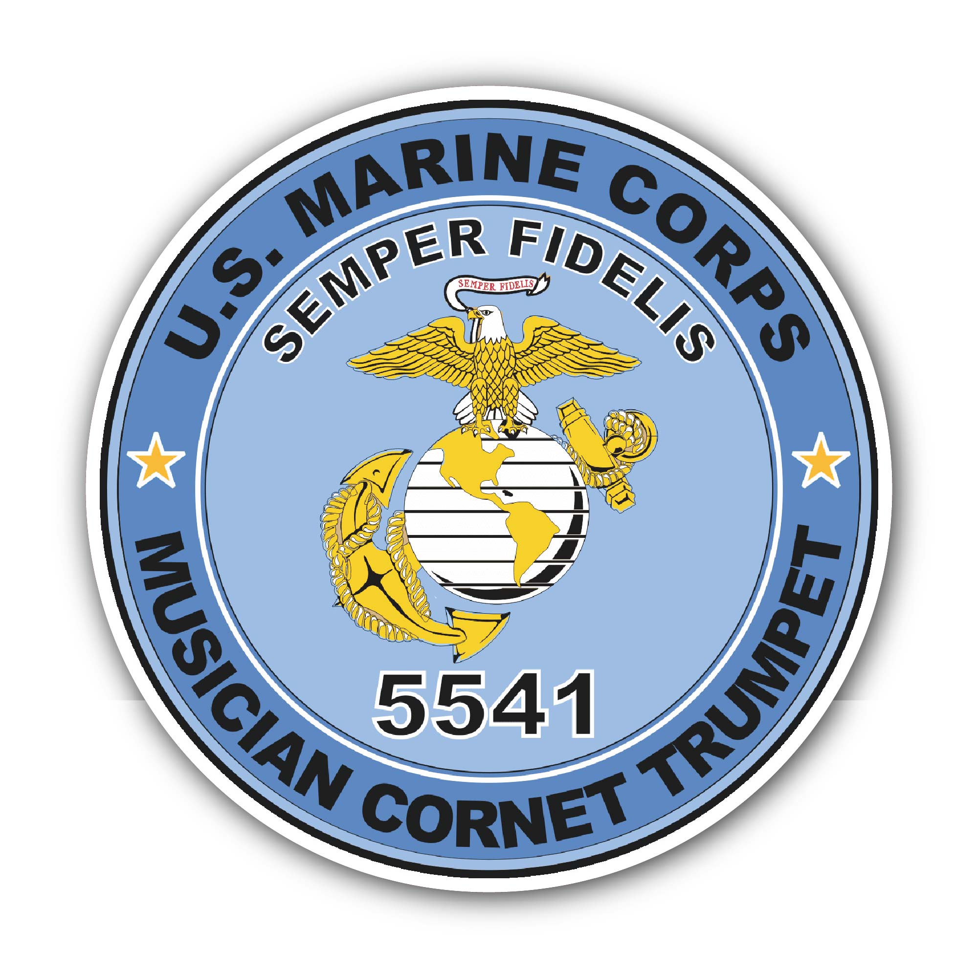 U.S.M.C. MOS 5541 Musician Cornet Trumpet Sticker, Waterproof Vinyl Decal Sticker Indoor Or Outdoor 2 (Pieces) 3" and 5"