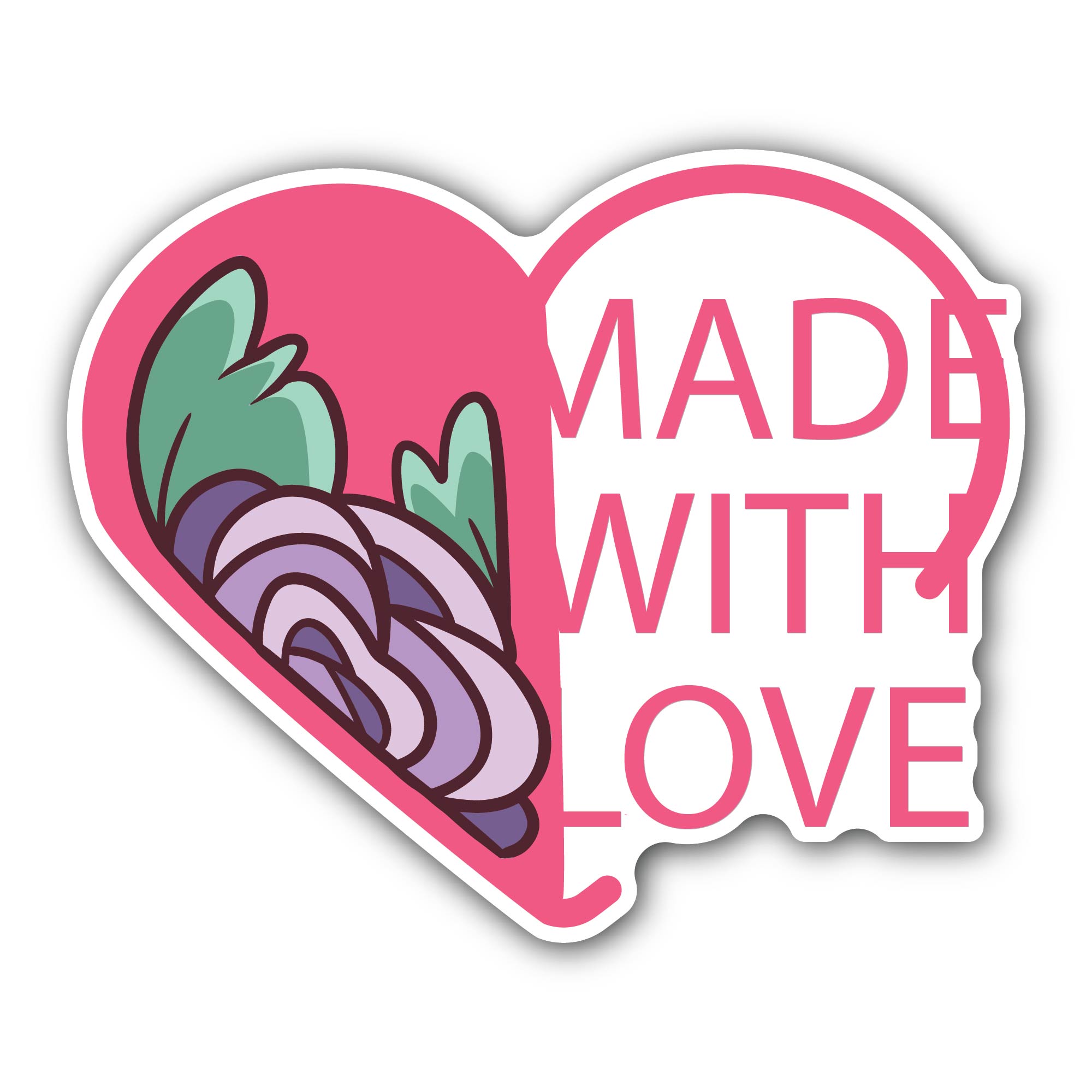 Made with Love & Heart Sticker, Waterproof Vinyl Decal Sticker Indoor Or Outdoor 2 (Pieces) 3" and 5"