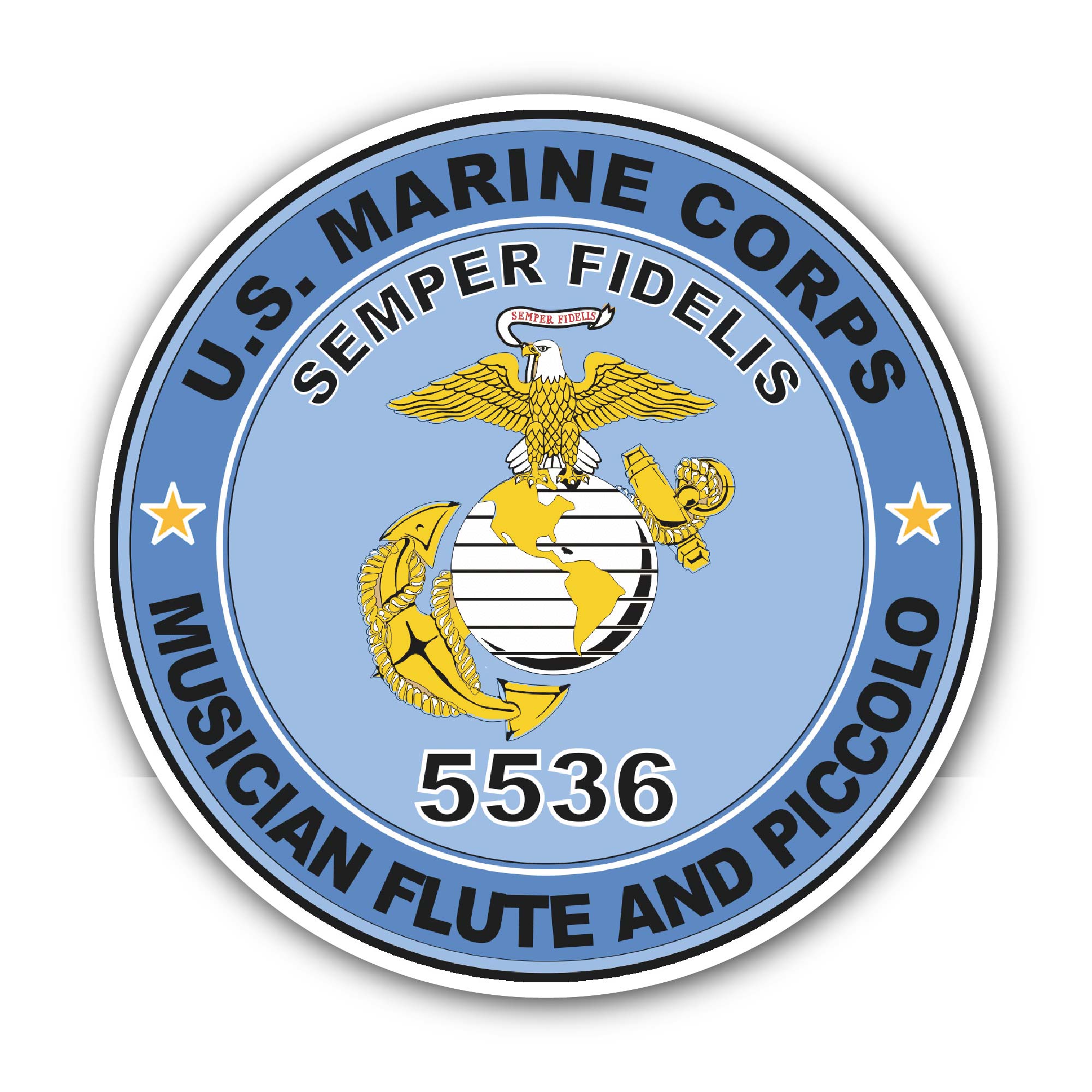 U.S.M.C. MOS 5536 Musician Flute and Piccolo Sticker, Waterproof Vinyl Decal Sticker Indoor Or Outdoor 2 (Pieces) 3" and 5"