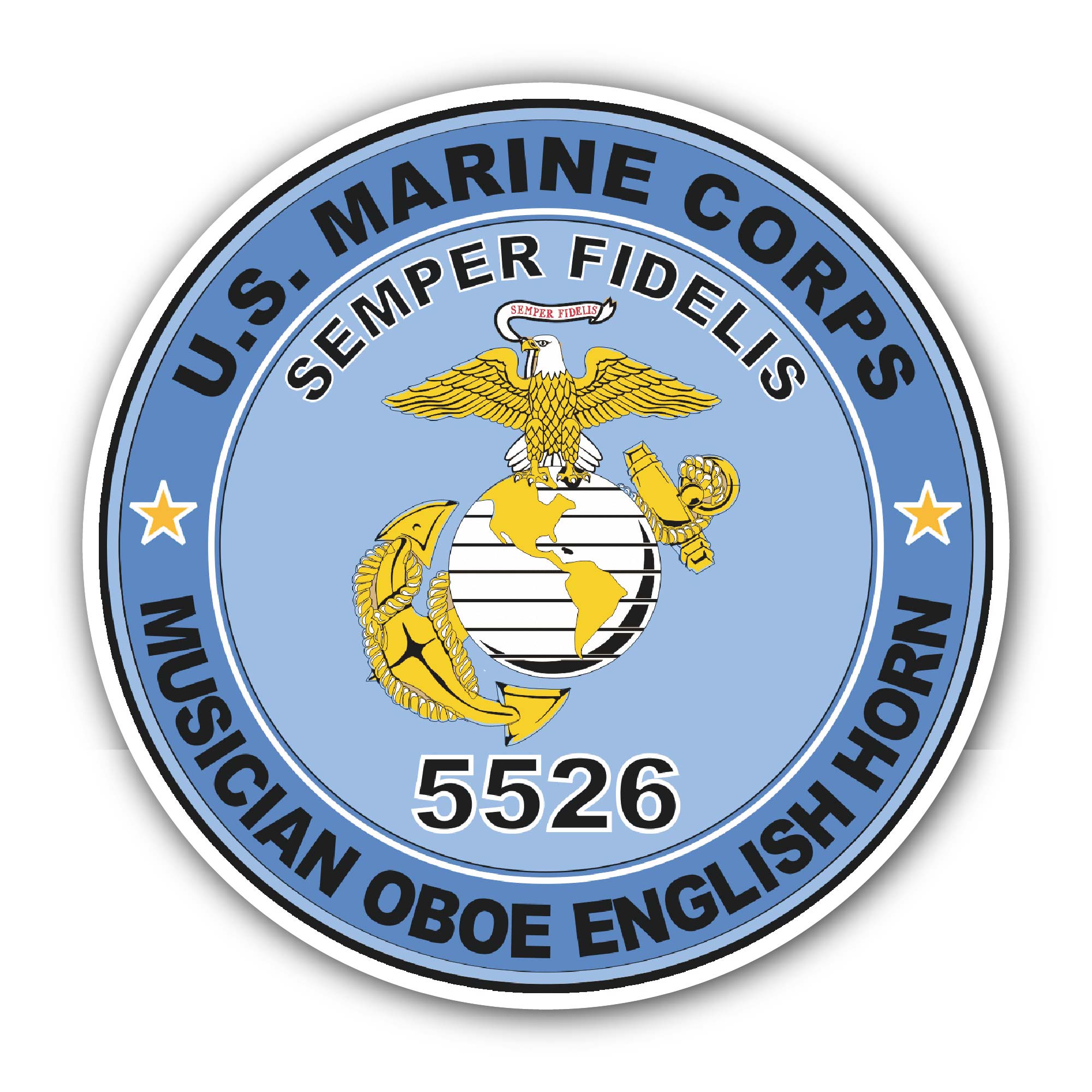 U.S.M.C. MOS 5526 Musician Oboe English Horn Sticker, Waterproof Vinyl Decal Sticker Indoor Or Outdoor 2 (Pieces) 3" and 5"