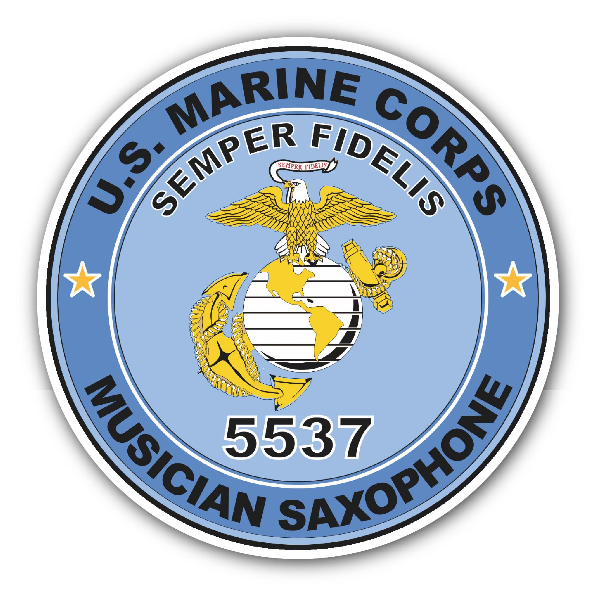 U.S.M.C. MOS 5537 Musician Saxophone Sticker, Waterproof Vinyl Decal Sticker Indoor Or Outdoor 2 (Pieces) 3" and 5"