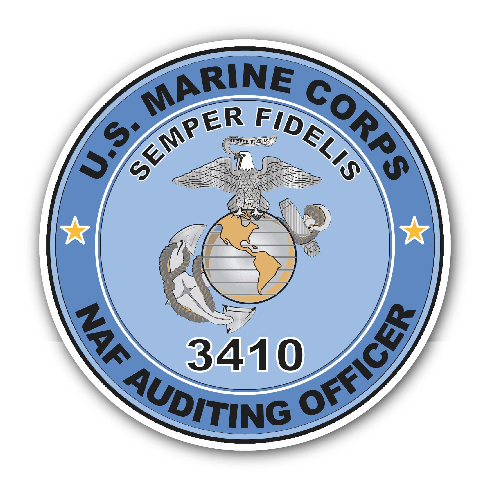 U.S.M.C. MOS 3410 NAF Auditing Officer Sticker, Waterproof Vinyl Decal Sticker Indoor Or Outdoor 2 (Pieces) 3" and 5"