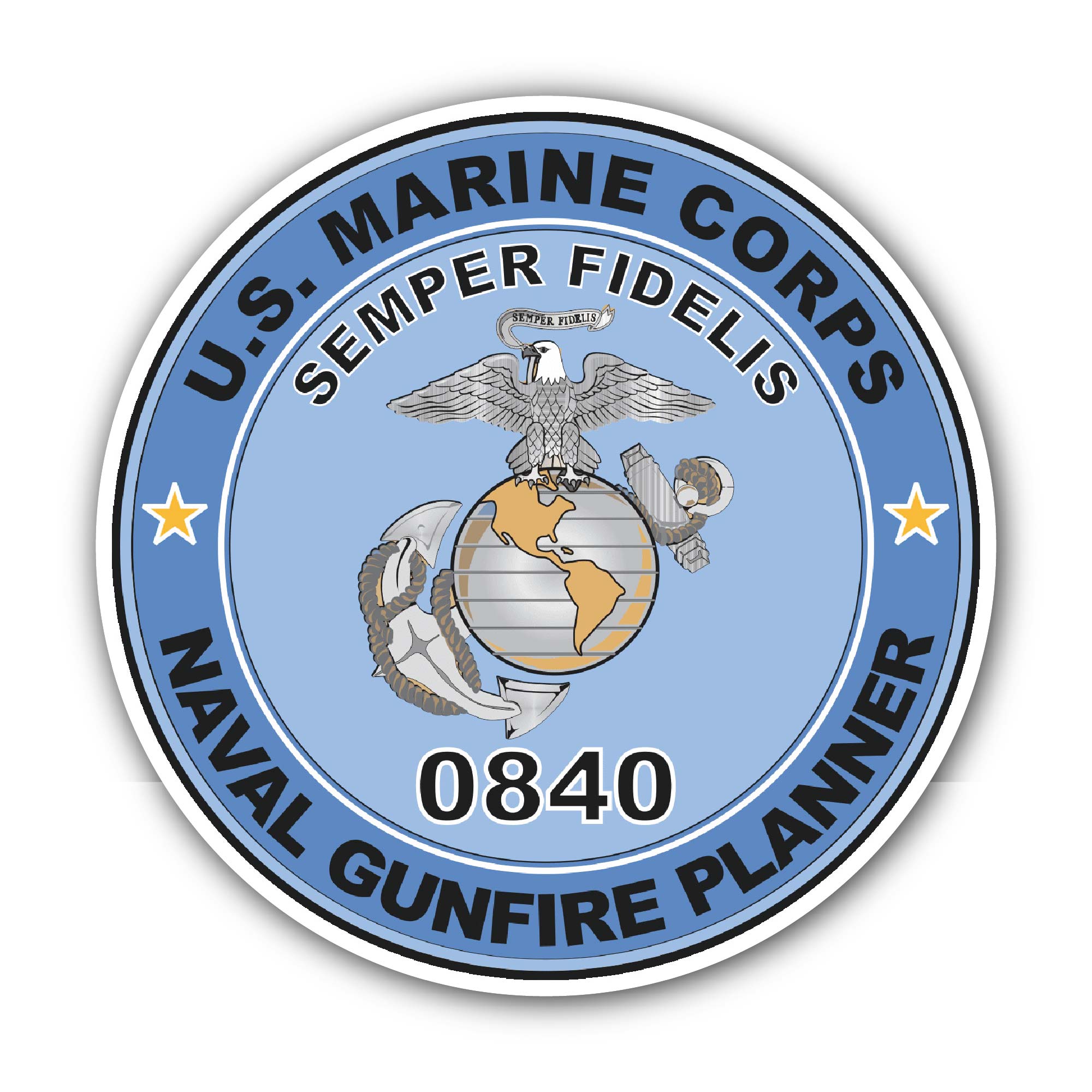 U.S.M.C. MOS 0840 Naval Gunfire Planner Sticker, Waterproof Vinyl Decal Sticker Indoor Or Outdoor 2 (Pieces) 3" and 5"