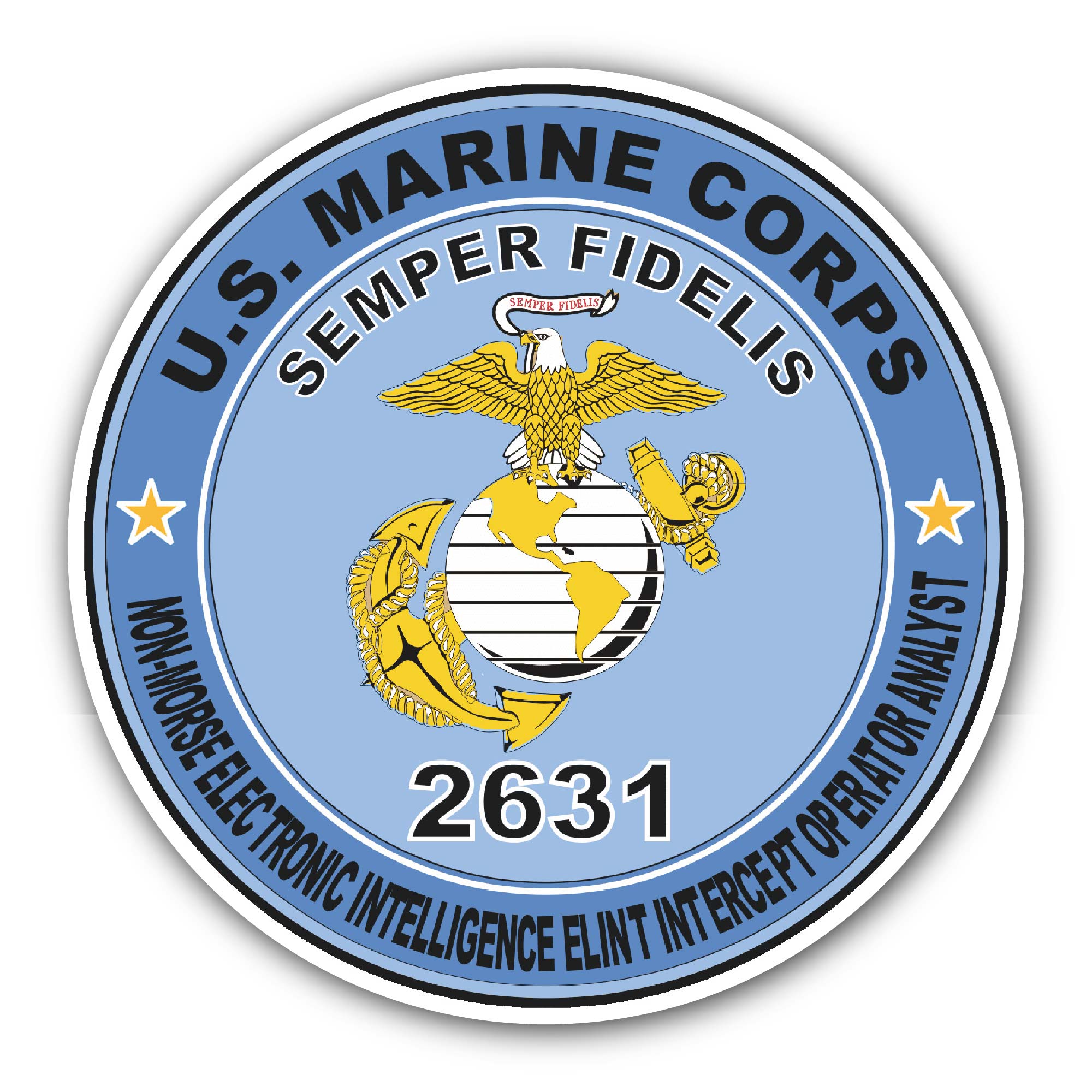 Non-Morse Electronic Intelligence ELINT Intercept Operator Analyst MOS 2631 Sticker, Waterproof Vinyl Decal Sticker Indoor Or Outdoor 2 (Pieces) 3" and 5"