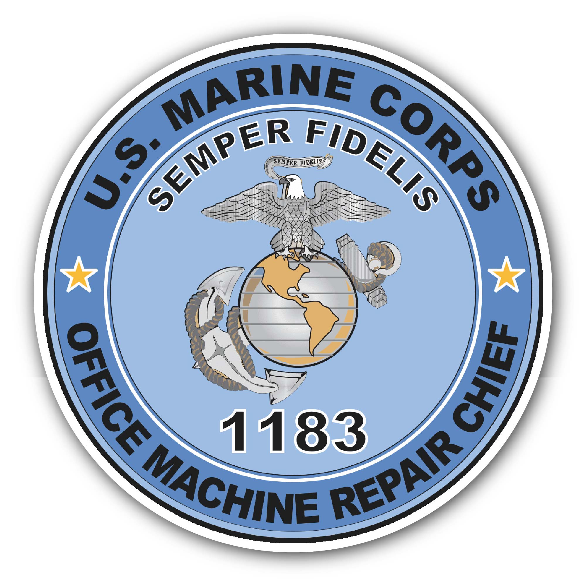 U.S.M.C. MOS 1183 Office Machine Repair Chief Sticker, Waterproof Vinyl Decal Sticker Indoor Or Outdoor 2 (Pieces) 3" and 5"