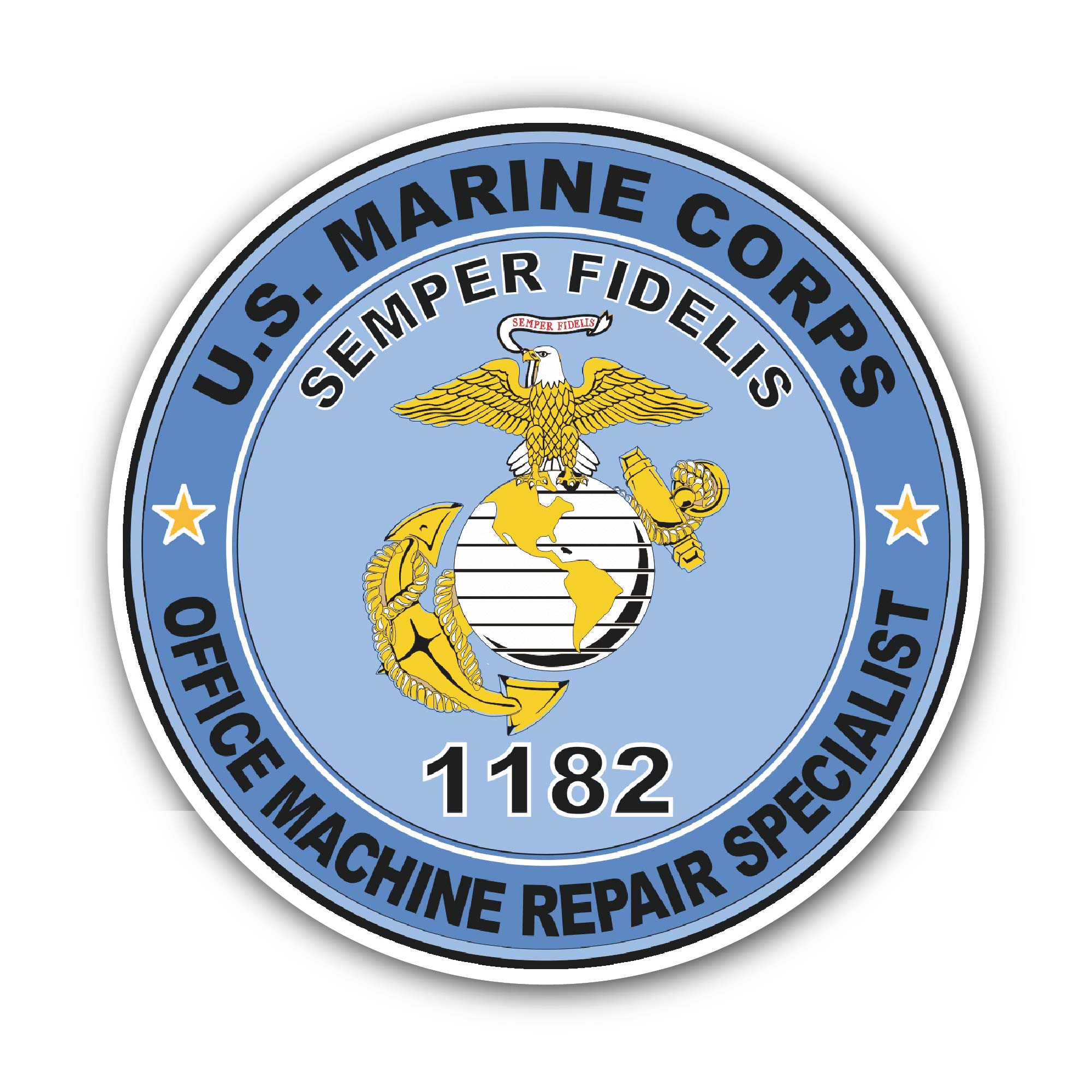U.S.M.C. MOS 1182 Office Machine Repair Specialist Sticker, Waterproof Vinyl Decal Sticker Indoor Or Outdoor 2 (Pieces) 3" and 5"