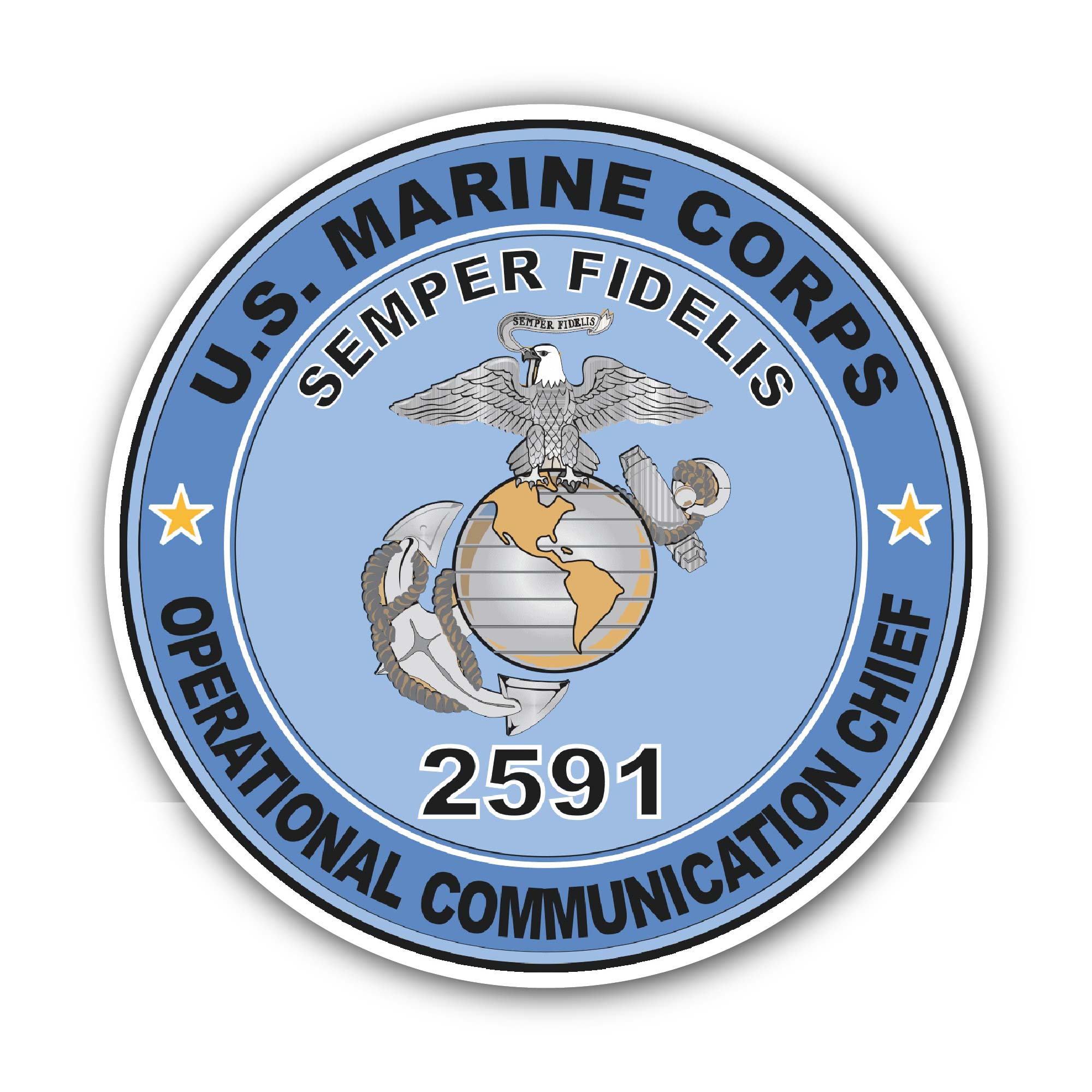 U.S.M.C. MOS 2591 Operational Communication Chief Sticker, Waterproof Vinyl Decal Sticker Indoor Or Outdoor 2 (Pieces) 3" and 5"