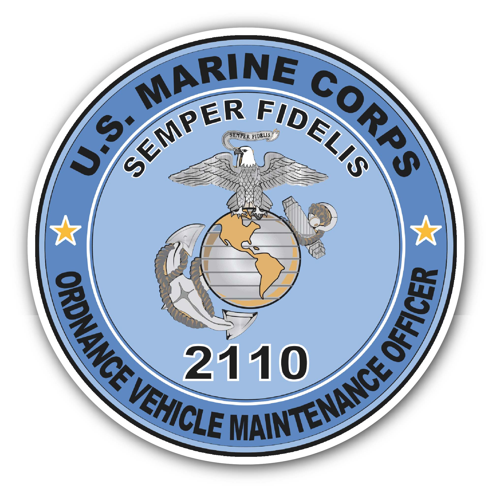 Ordnance Vehicle Maintenance Officer MOS 2110 U.S.M.C Military Sticker, Waterproof Vinyl Decal Sticker Indoor Or Outdoor 2 (Pieces) 3" and 5"