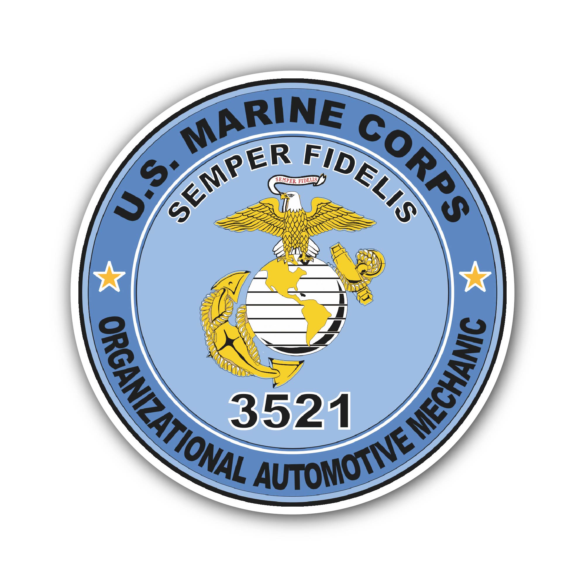 U.S.M.C. MOS 3521 Organizational Automotive Mechanic Sticker, Waterproof Vinyl Decal Sticker Indoor Or Outdoor 2 (Pieces) 3" and 5"