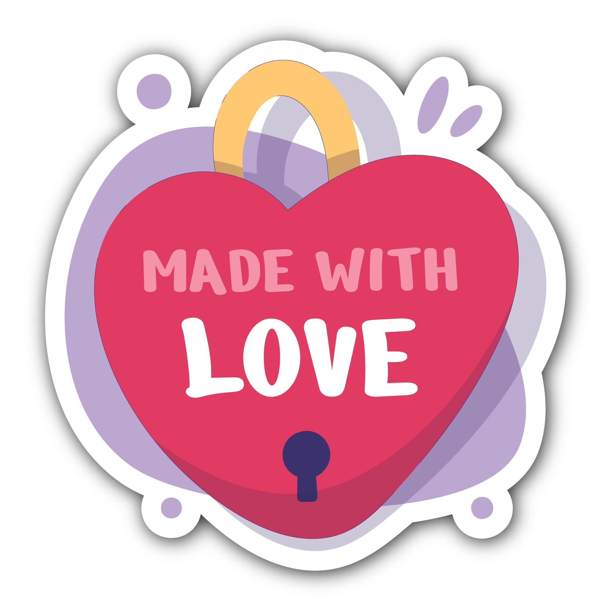 Heart Lock Made with Love Sticker, Waterproof Vinyl Decal Sticker Indoor Or Outdoor 2 (Pieces) 3" and 5"
