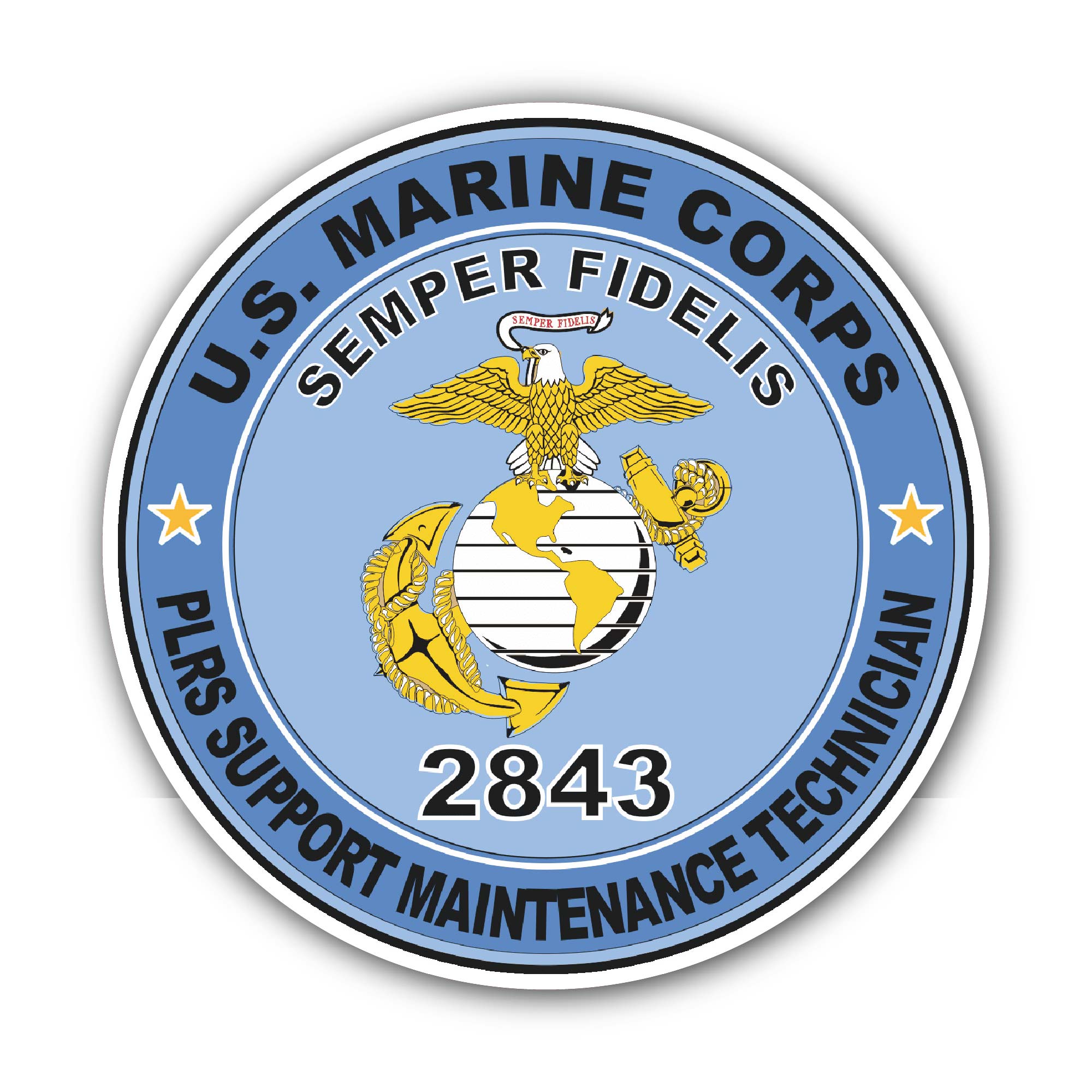U.S.M.C. MOS 2843 PLRS Support Maintenance Technician Sticker, Waterproof Vinyl Decal Sticker Indoor Or Outdoor 2 (Pieces) 3" and 5"