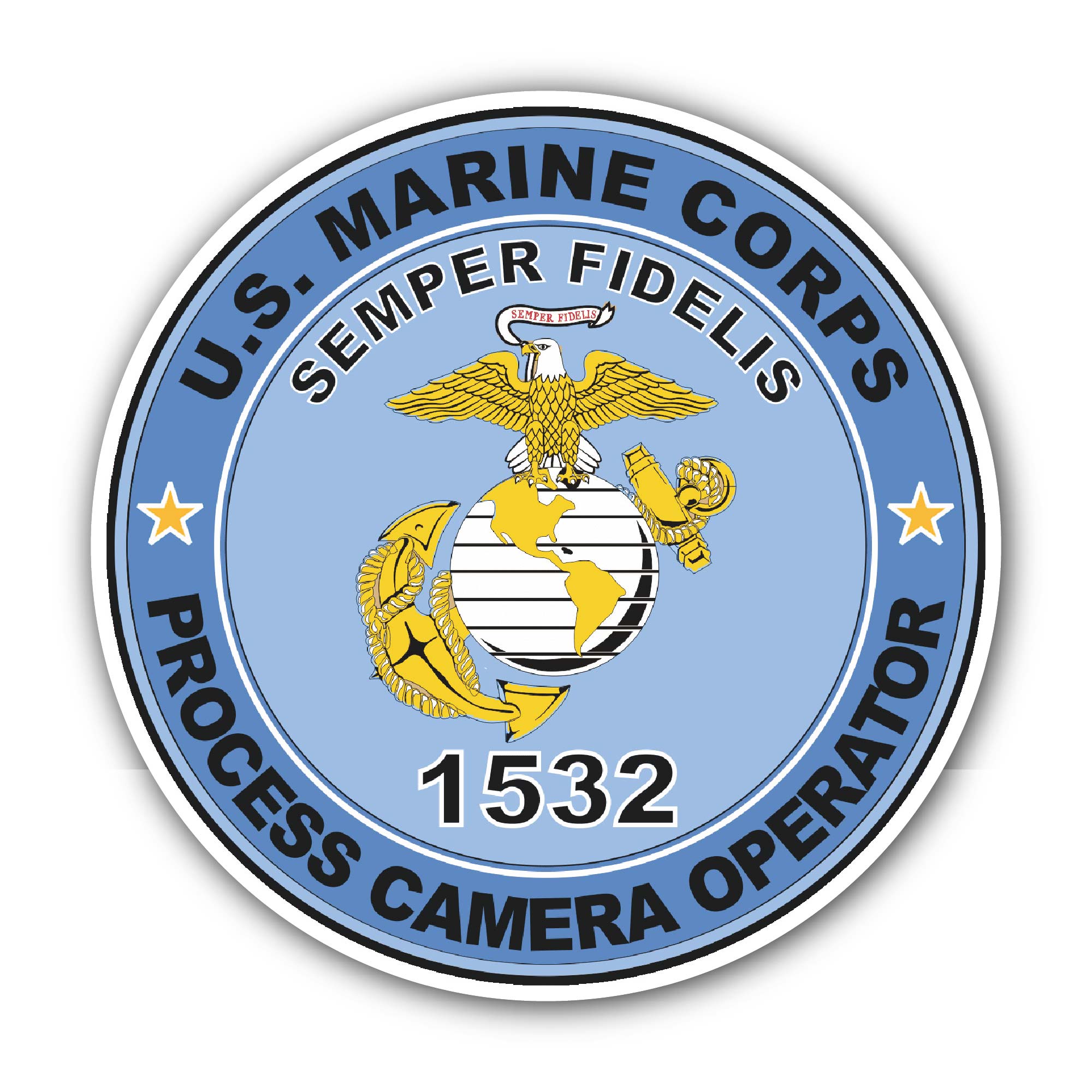 U.S.M.C. MOS 1532 Process Camera Operator Sticker, Waterproof Vinyl Decal Sticker Indoor Or Outdoor 2 (Pieces) 3" and 5"