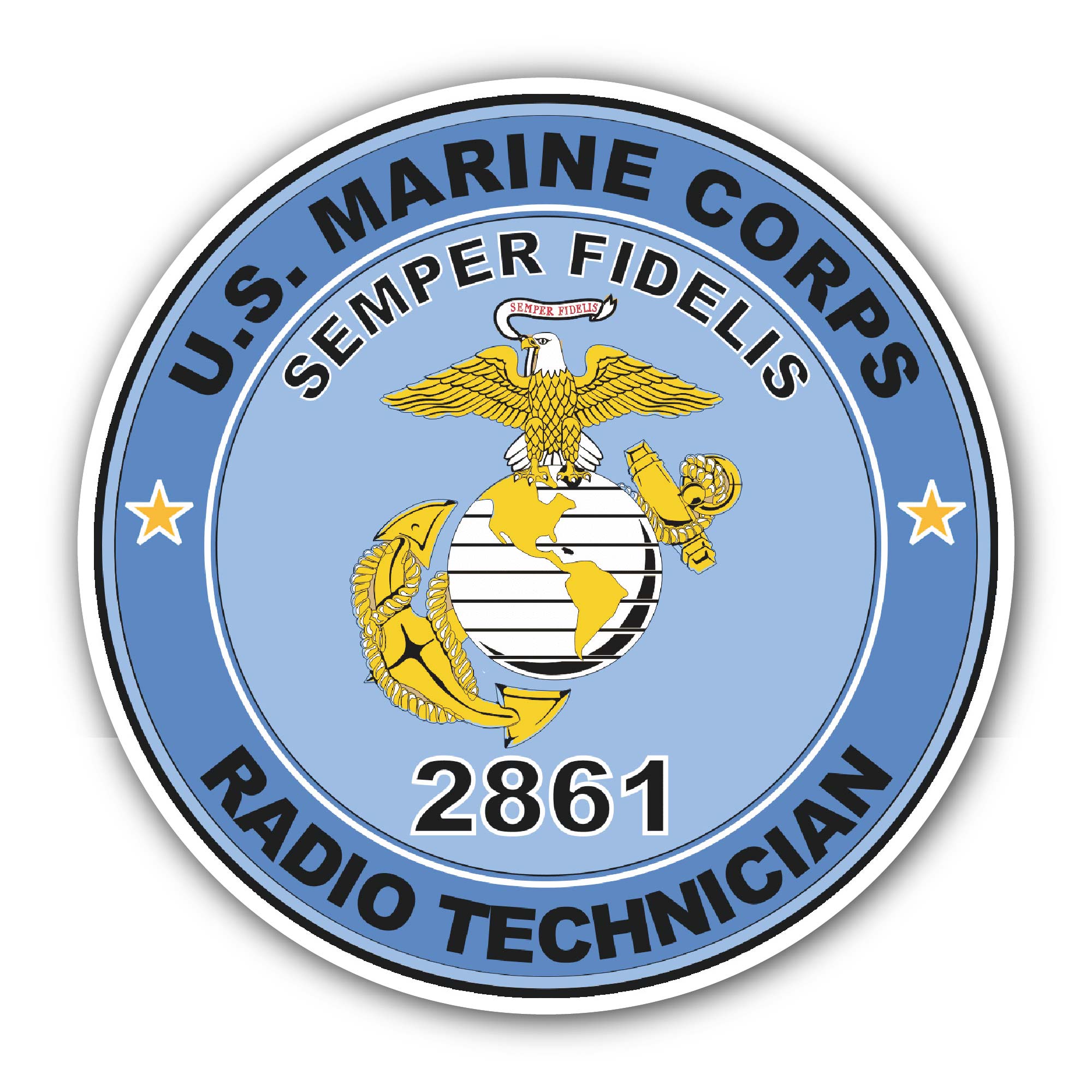 U.S.M.C. MOS 2861 Radio Technician Sticker, Waterproof Vinyl Decal Sticker Indoor Or Outdoor 2 (Pieces) 3" and 5"