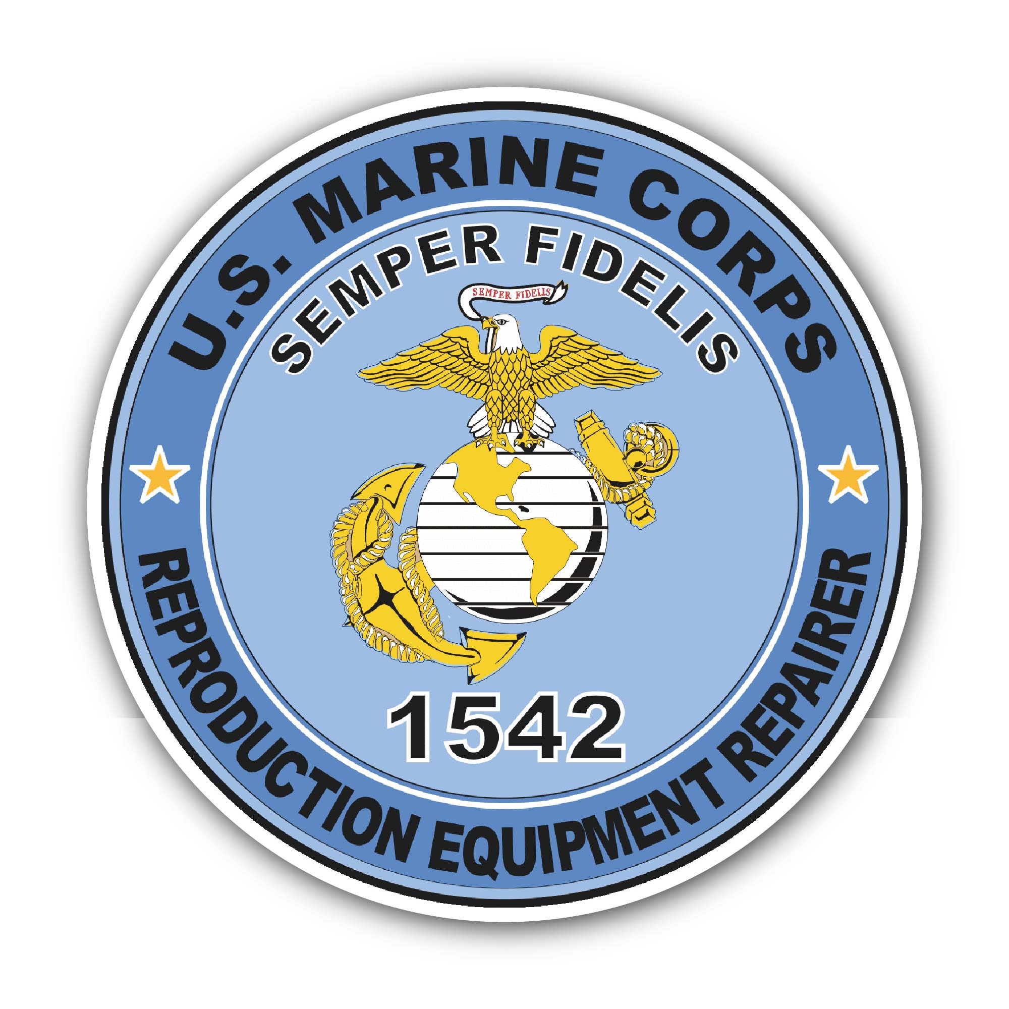 U.S.M.C. MOS 1542 Reproduction Equipment Repairer Sticker, Waterproof Vinyl Decal Sticker Indoor Or Outdoor 2 (Pieces) 3" and 5"
