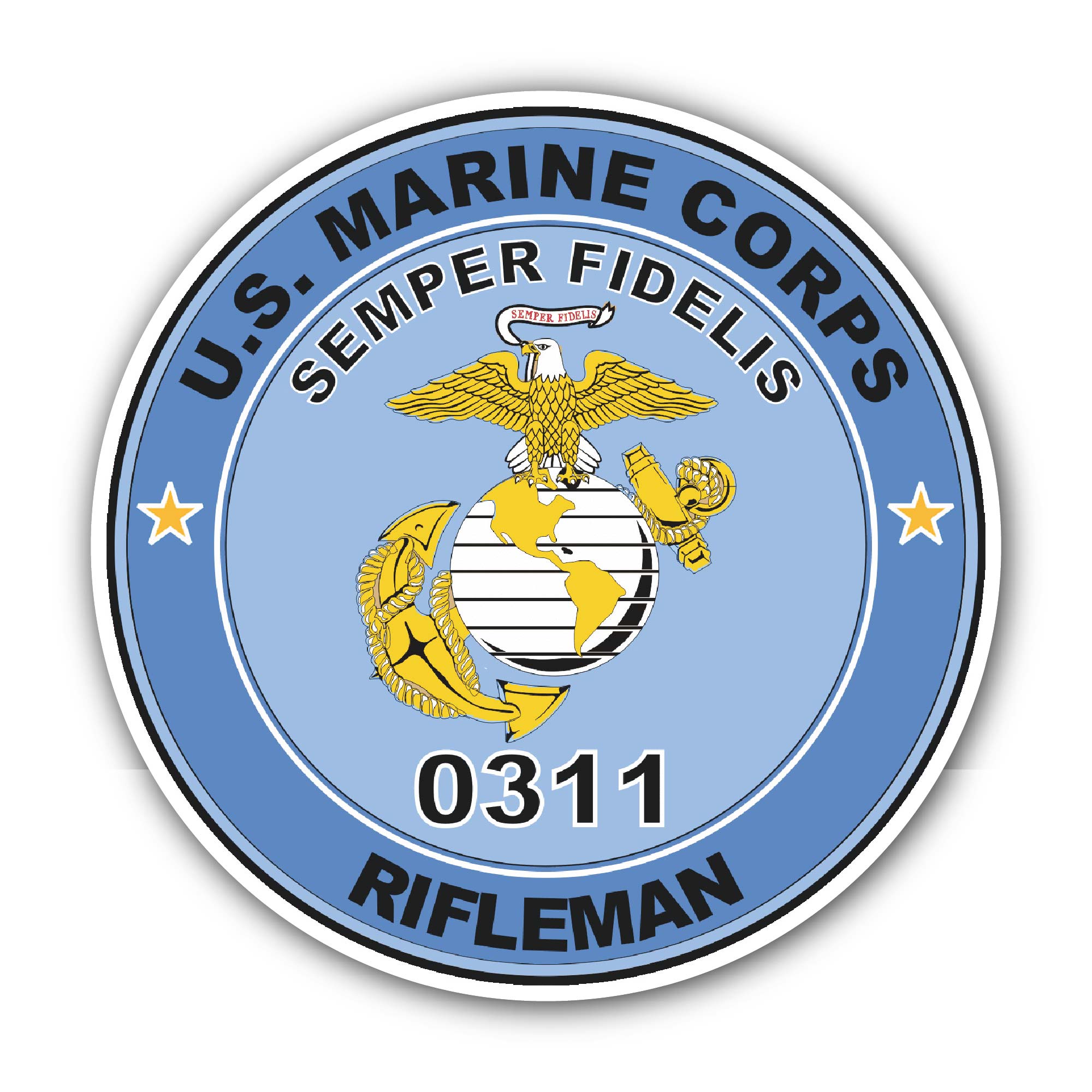 U.S.M.C. MOS 0311 Rifleman Sticker, Waterproof Vinyl Decal Sticker Indoor Or Outdoor 2 (Pieces) 3" and 5"