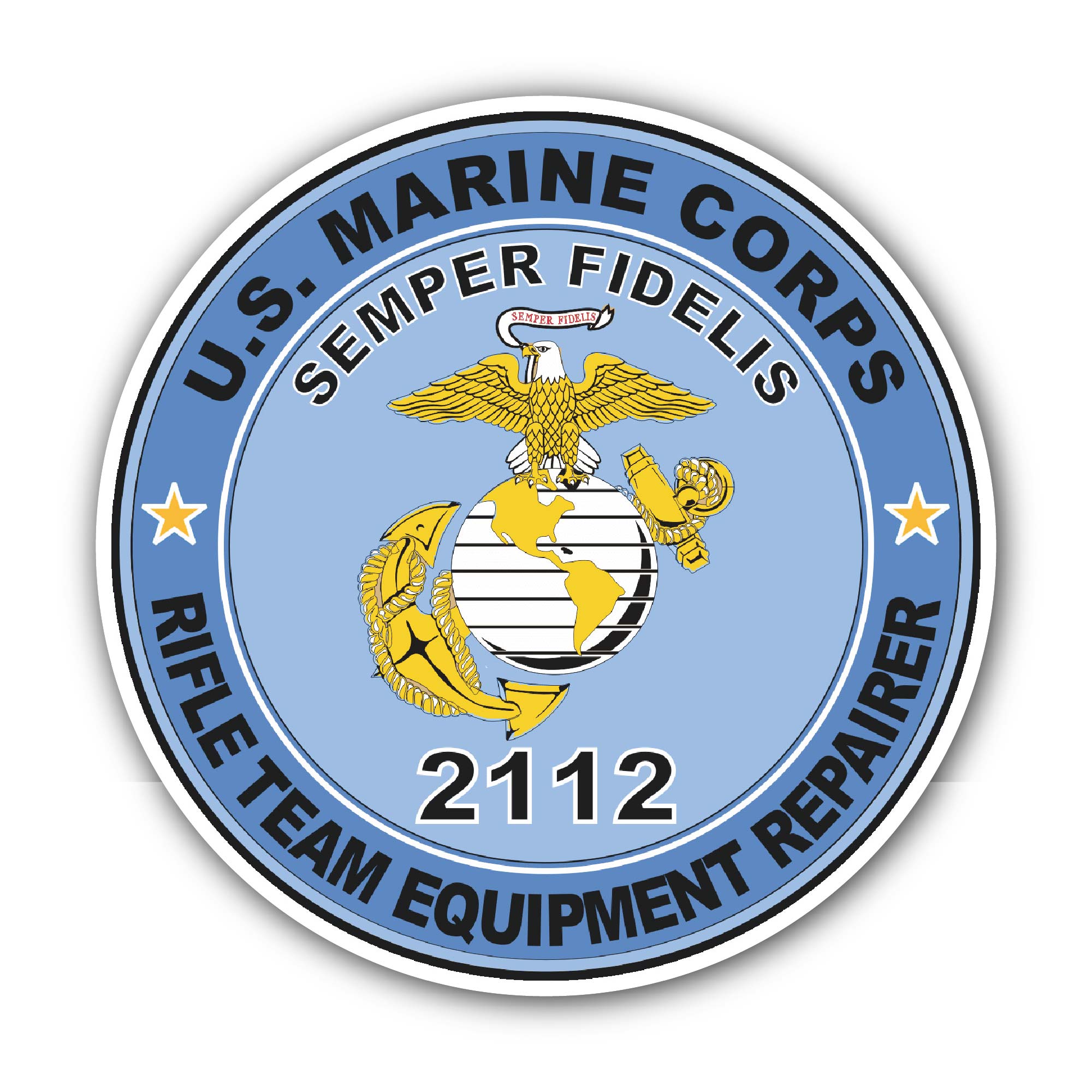 U.S.M.C. MOS 2112 Rifle Team Equipment Repairer Sticker, Waterproof Vinyl Decal Sticker Indoor Or Outdoor 2 (Pieces) 3" and 5"
