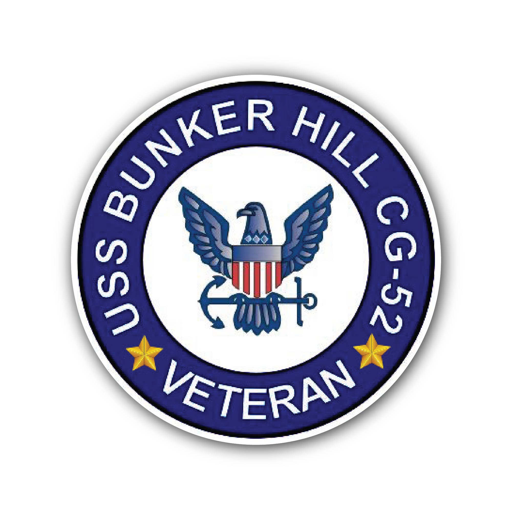 USS Bunker Hill CG-52 Veteran Sticker, Waterproof Vinyl Decal Sticker Indoor Or Outdoor 2 (Pieces) 3" and 5"