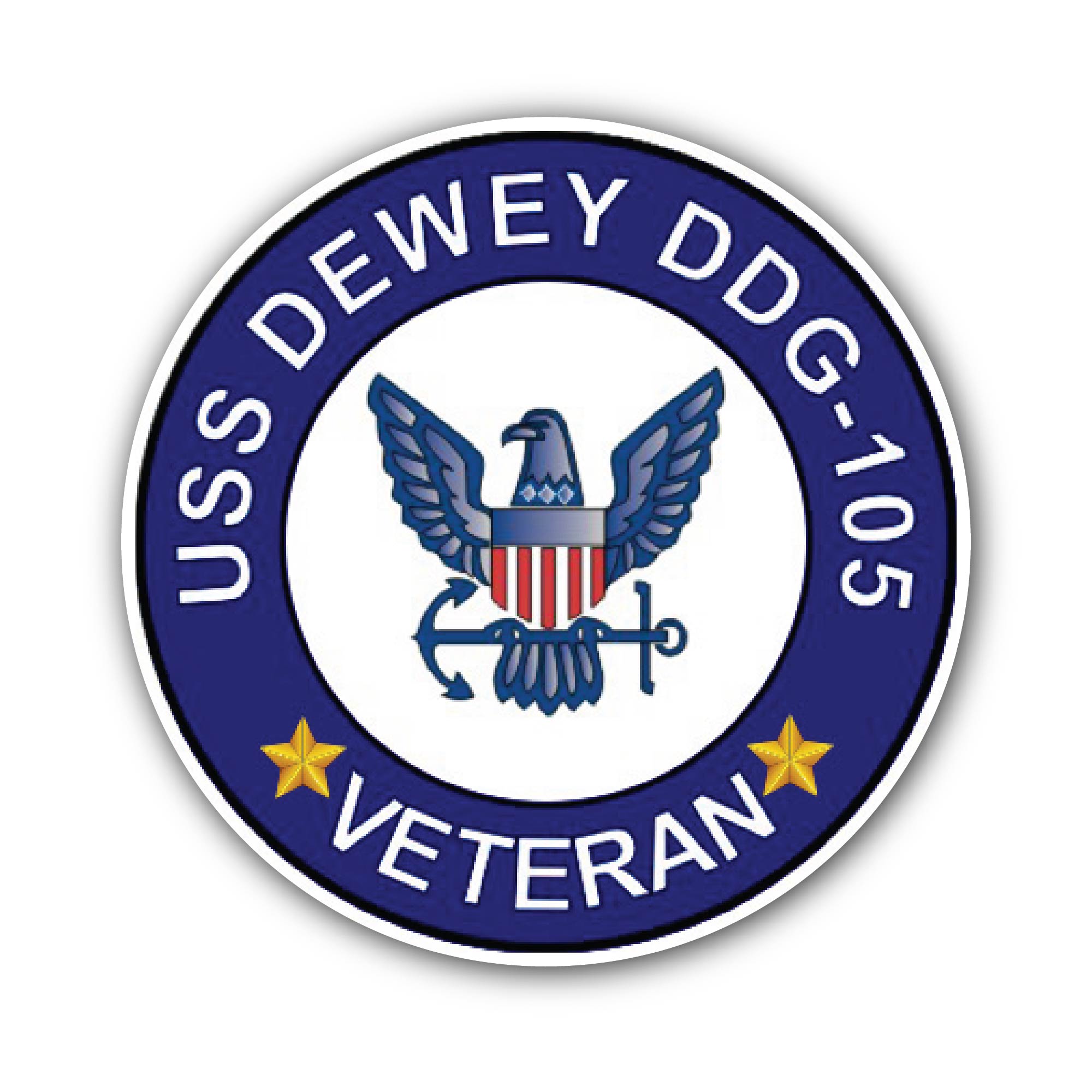 USS Dewey DDG-105 Veteran Sticker, Waterproof Vinyl Decal Sticker Indoor Or Outdoor 2 (Pieces) 3" and 5"